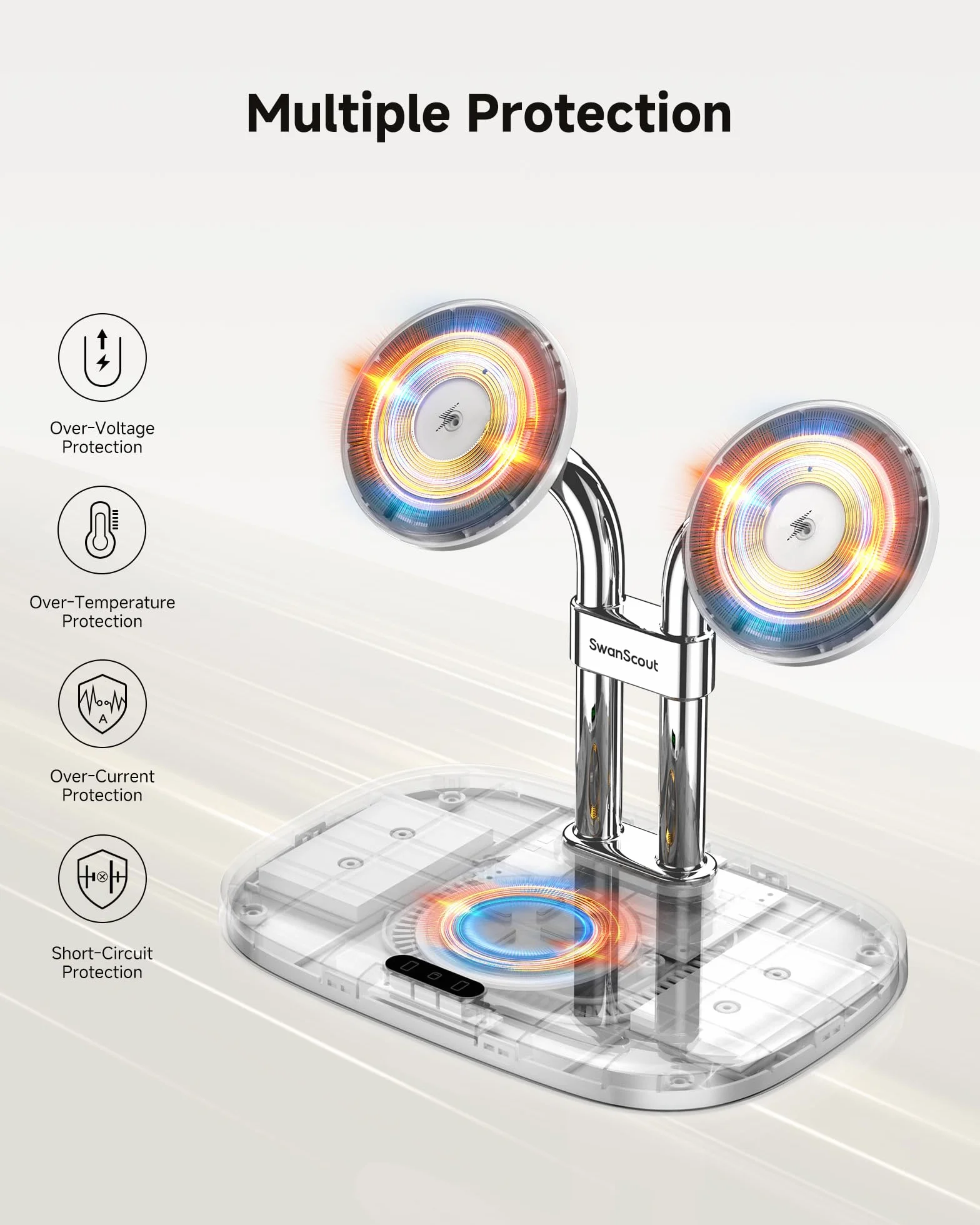 SwanScout 706M Indukcyjna stacja ładująca Mag-Safe do iPhone 17/Air/16/15/14/13, AirPods Pro 4/3, bezprzewodowa ładowarka 2 urządzenia
