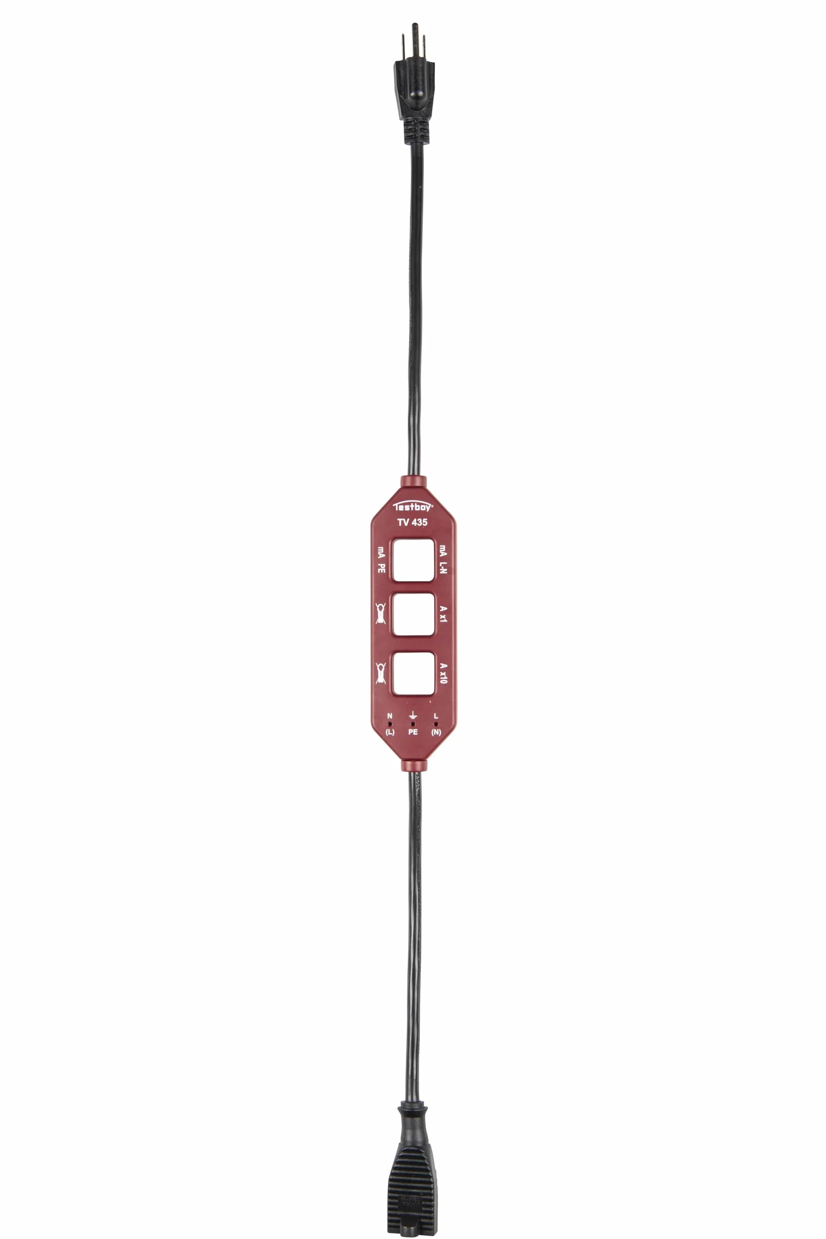 Adapter do pomiaru prądu Testboy TV 435 (rozdzielacz linii, adapter ze złączami Schuko, pomiar prądu przewodu ochronnego, zintegrowane gniazda pomiarowe), czerwony/czarny