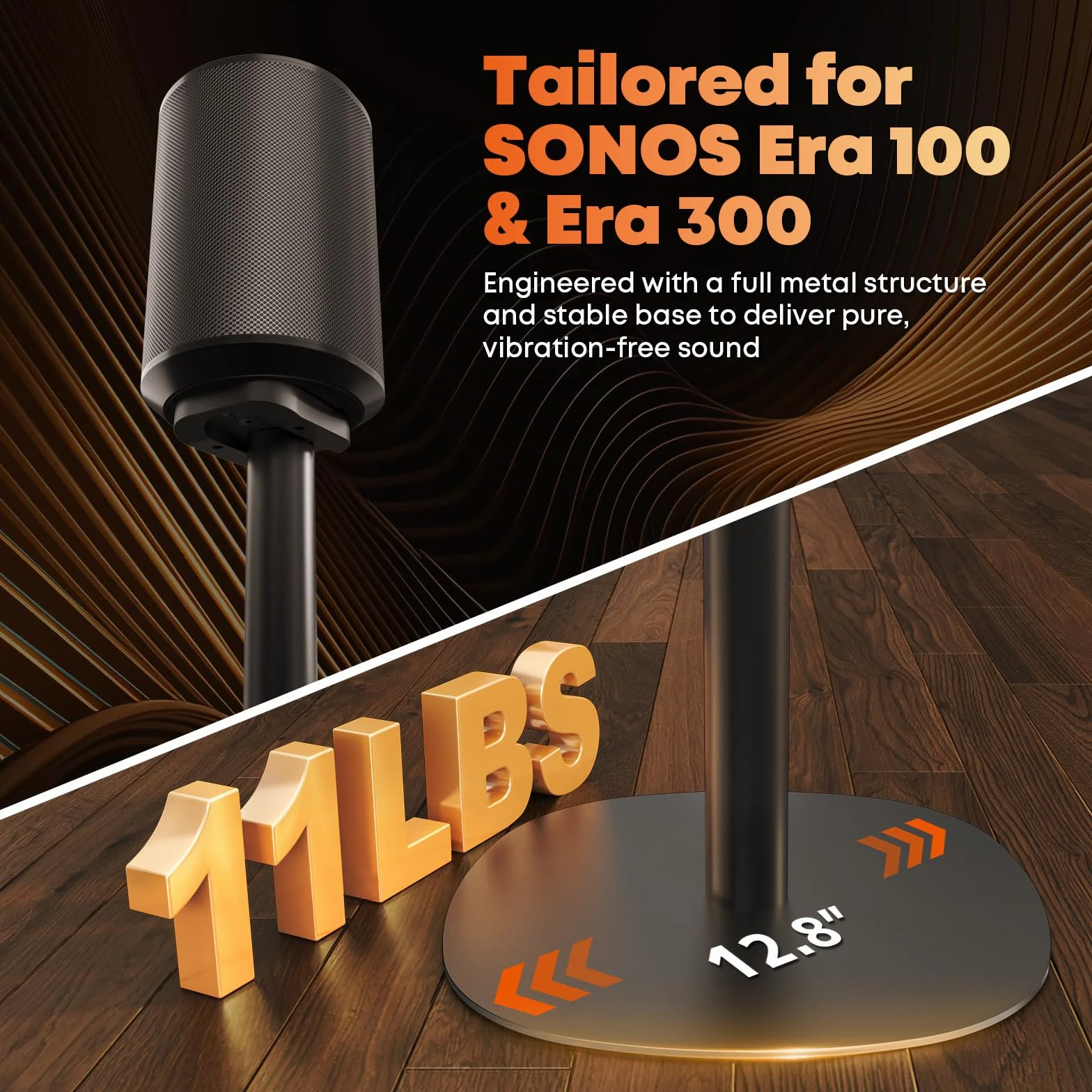 Podstawka Pod Głośnik Sonos Era 100 & 300 – Regulowana 74–99 cm, Podstawa Dual-Mount, Zarządzanie Kabli, Max 5 kg, Czarny