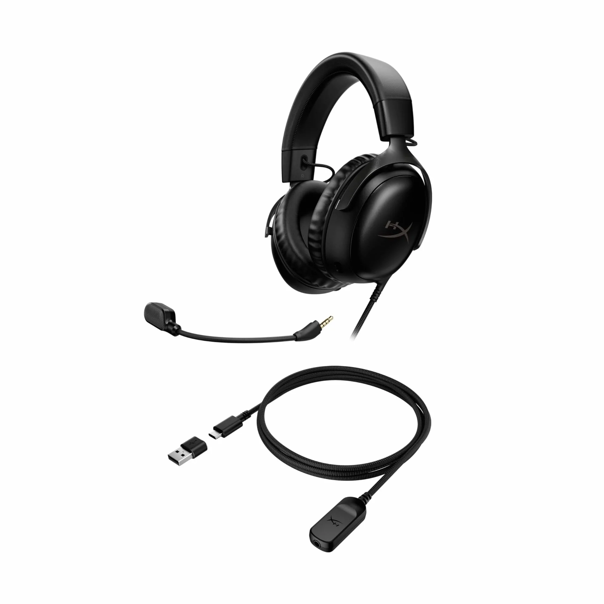 HyperX Cloud III – przewodowy zestaw słuchawkowy do gier, PC, PS5, Xbox Series X|S, kątowy sterownik 53 mm, DTS, pianka memory, stabilna rama, ultra przezroczysty mikrofon 10 mm, USB-C, USB-A, 3,5 mm,