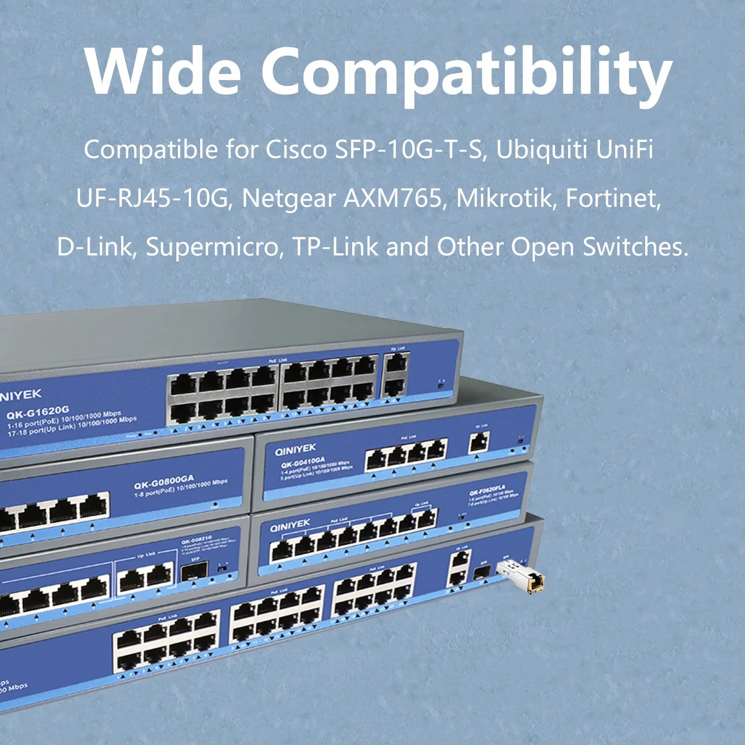 Moduł miedziany SFP do RJ45, 10Gbase-T SFP+ miedziany Ethernet Gbic kompatybilny z kablami Cisco, Meraki, Ubiquiti, Supermicro, Broadcom, CAT.6a/CAT7; 30 m
