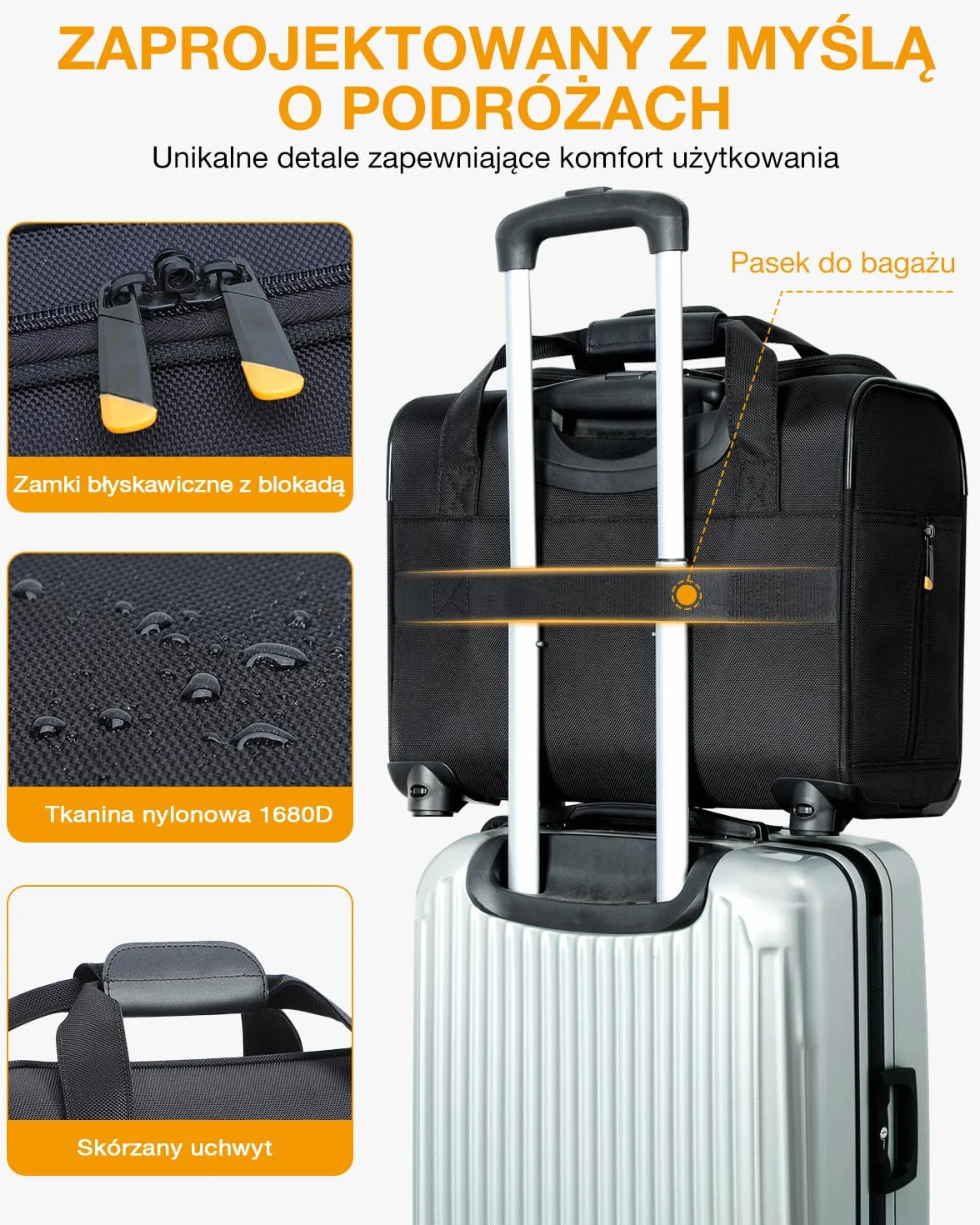 Torba na laptopa Business Trolley nylonowa wodoodporna czarny