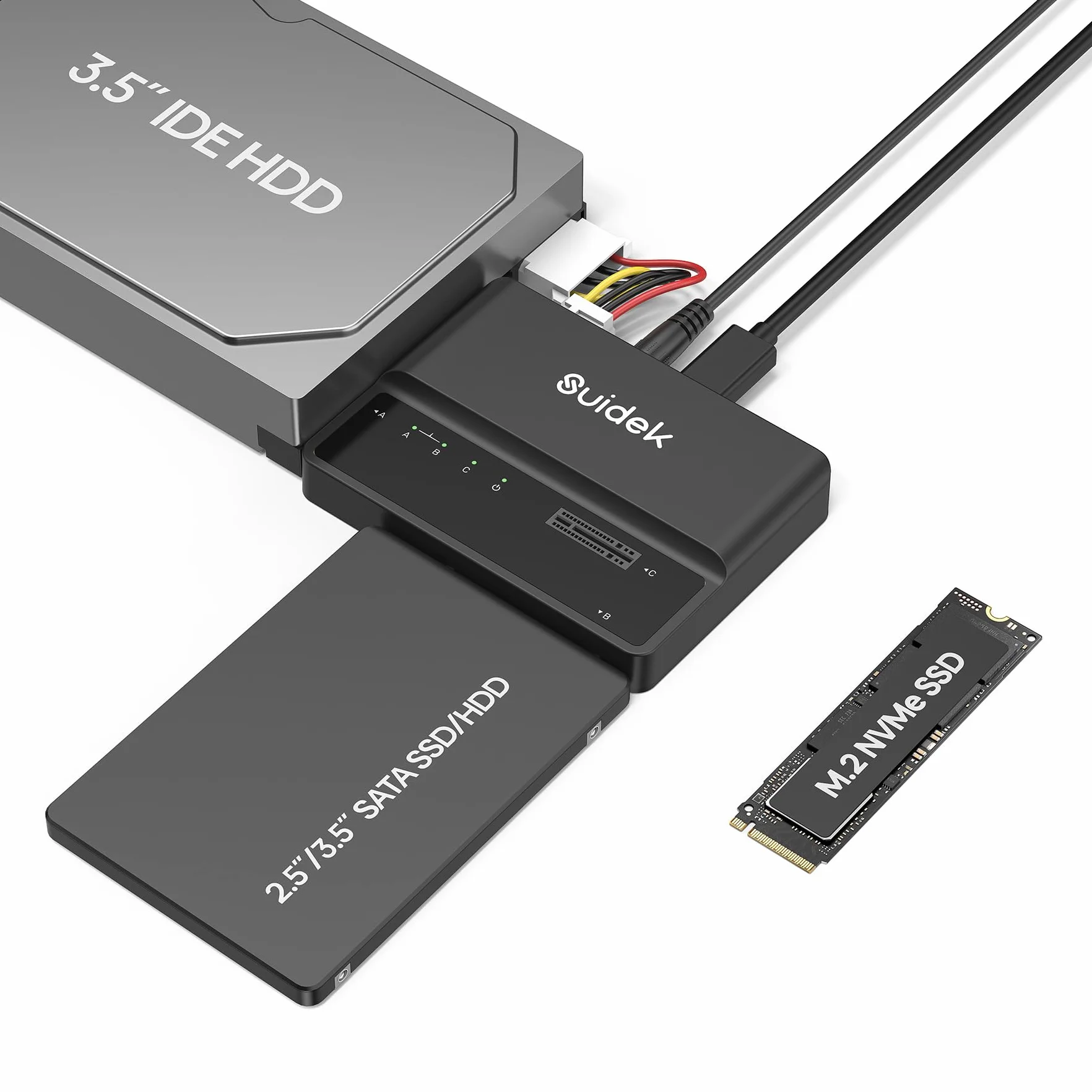 SUIDEK NVMe M.2 na SATA adapter USB 10 Gb/s, czytnik dysków twardych, bezpłatny adapter PCIe NVMe, SATA i IDE konwerter obsługuje M Key, SSD 2.5/3.5 i 3.5 IDE HDD