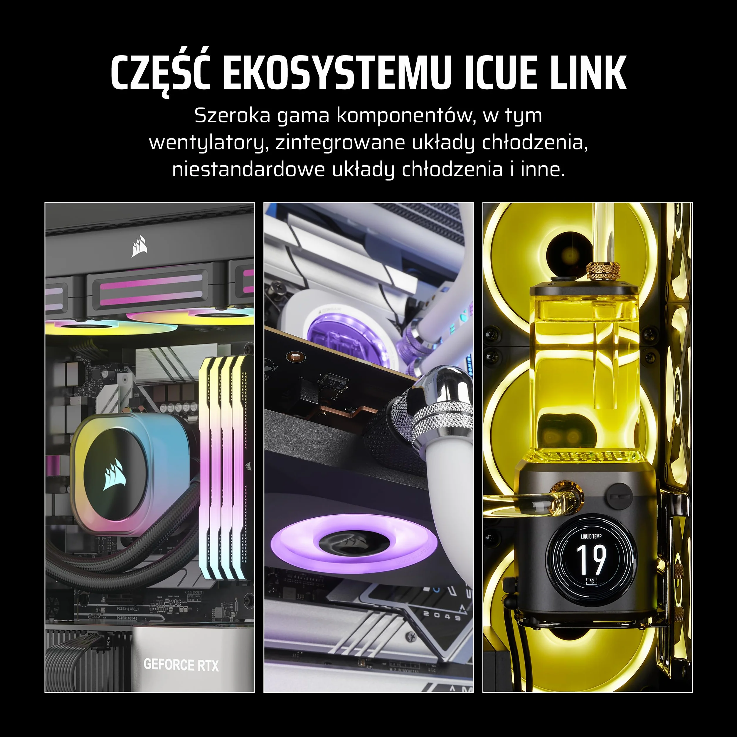 CORSAIR iCUE LINK LX140-R RGB 140mm PWM Wentylator Zestaw Startowy Odwrócony Przepływ Biały