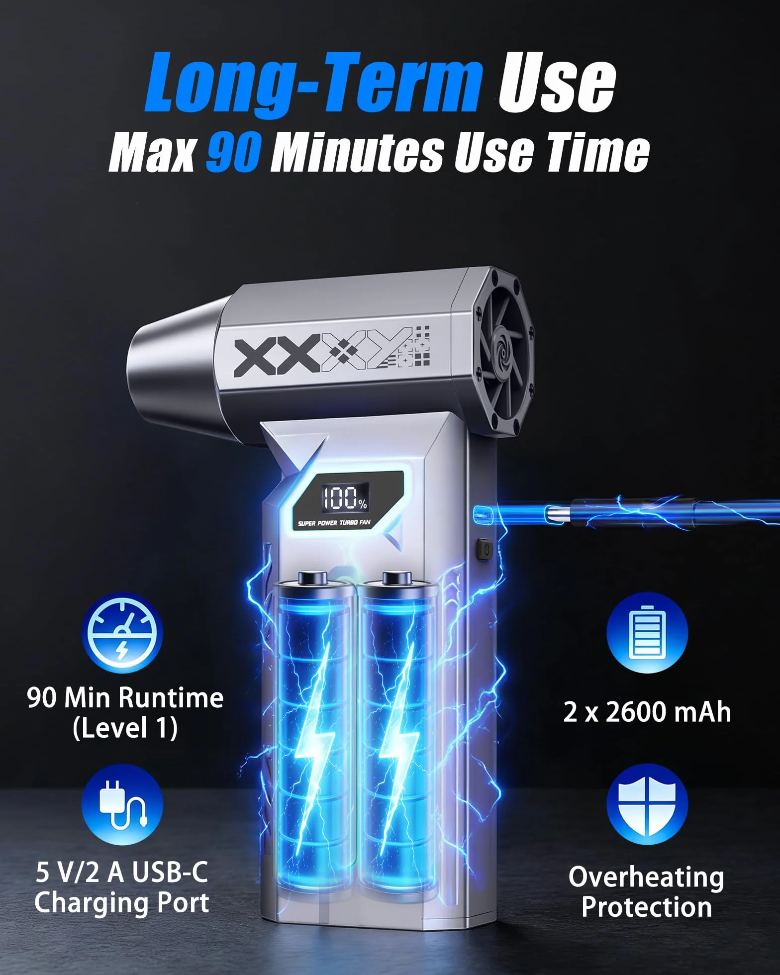 HAOFOYFUN Electric Air Duster 150 000 obr./min 4-stopniowa dmuchawa z wyświetlaczem LED