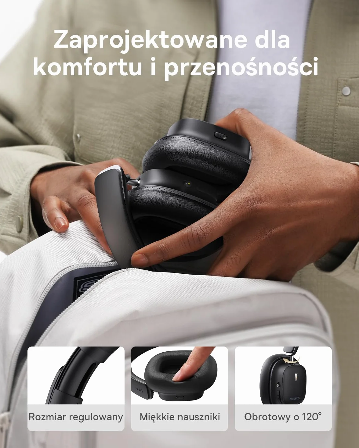 Baseus Bezprzewodowe słuchawki z redukcją szumów Bluetooth LDAC Hi-Res 65h