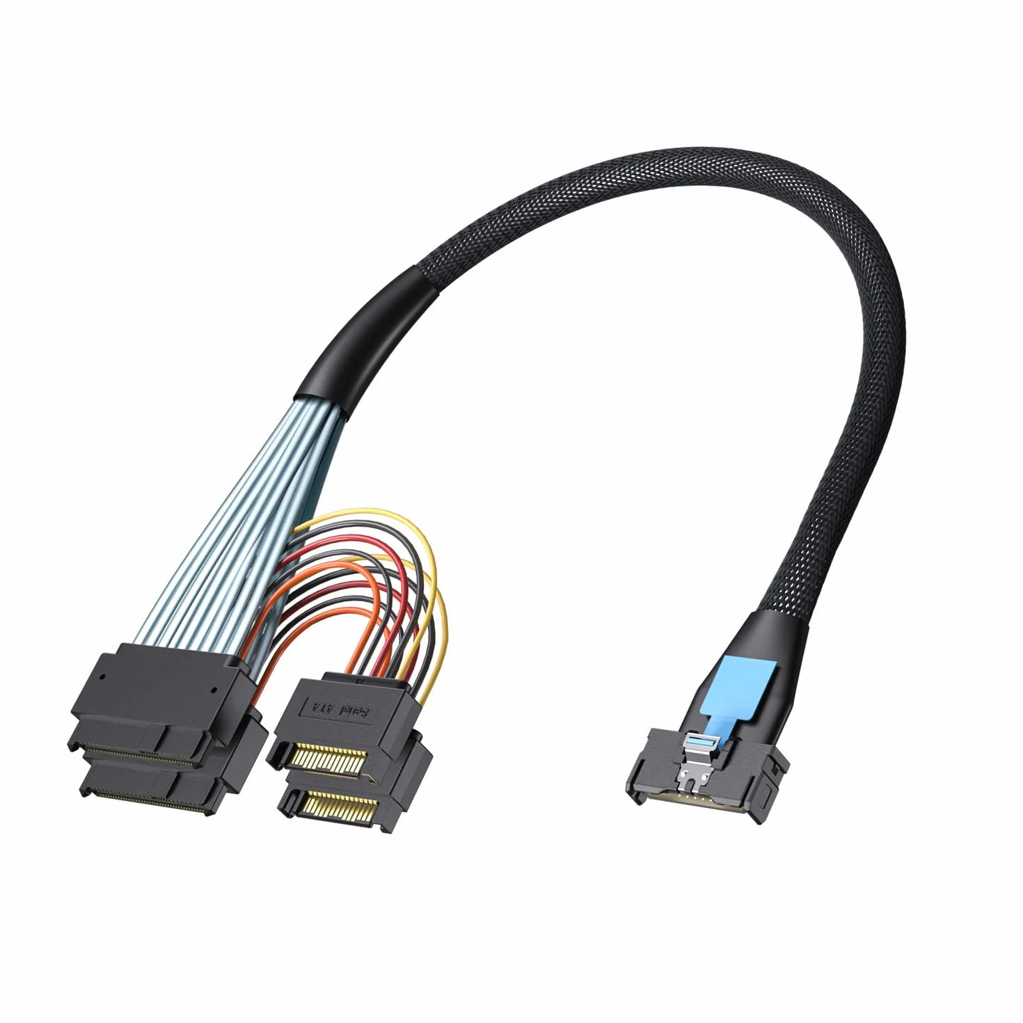 10Gtek PCIe GEN5 MCIO 8X SFF-TA-1016 do 2 x U.2 SFF-8639 z 15-pinową mocą SATA, 0,75m (2,46 cala)
