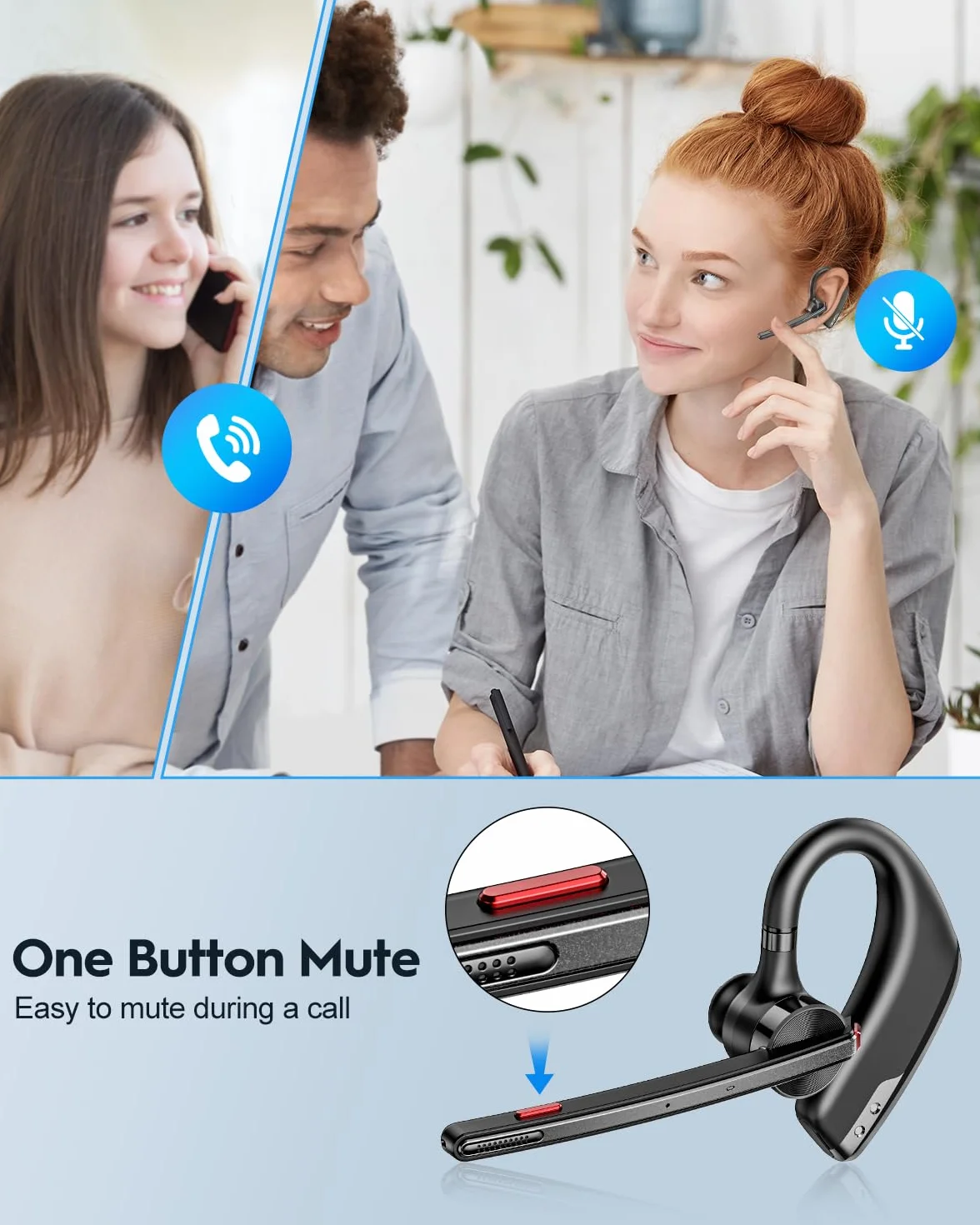 New Bee Zestaw głośnomówiący V5.2 Bluetooth Bezprzewodowy zestaw słuchawkowy z mikrofonem podwójna redukcja szumów Ultralekki dla iOS Android