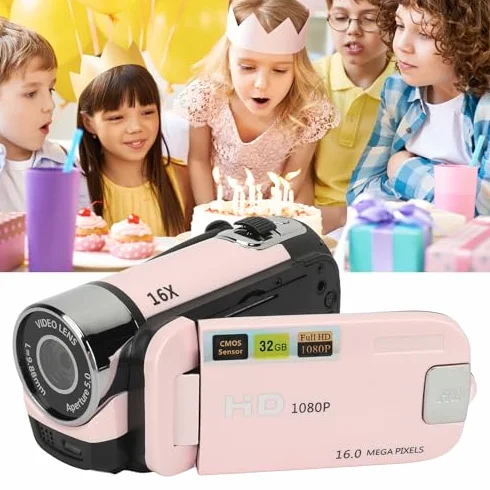 Cyfrowa Kamera Wideo 1080P 16 MP z Obrotowym Ekranem 2,4 Cala i 16-krotnym Zoomem (PINK)