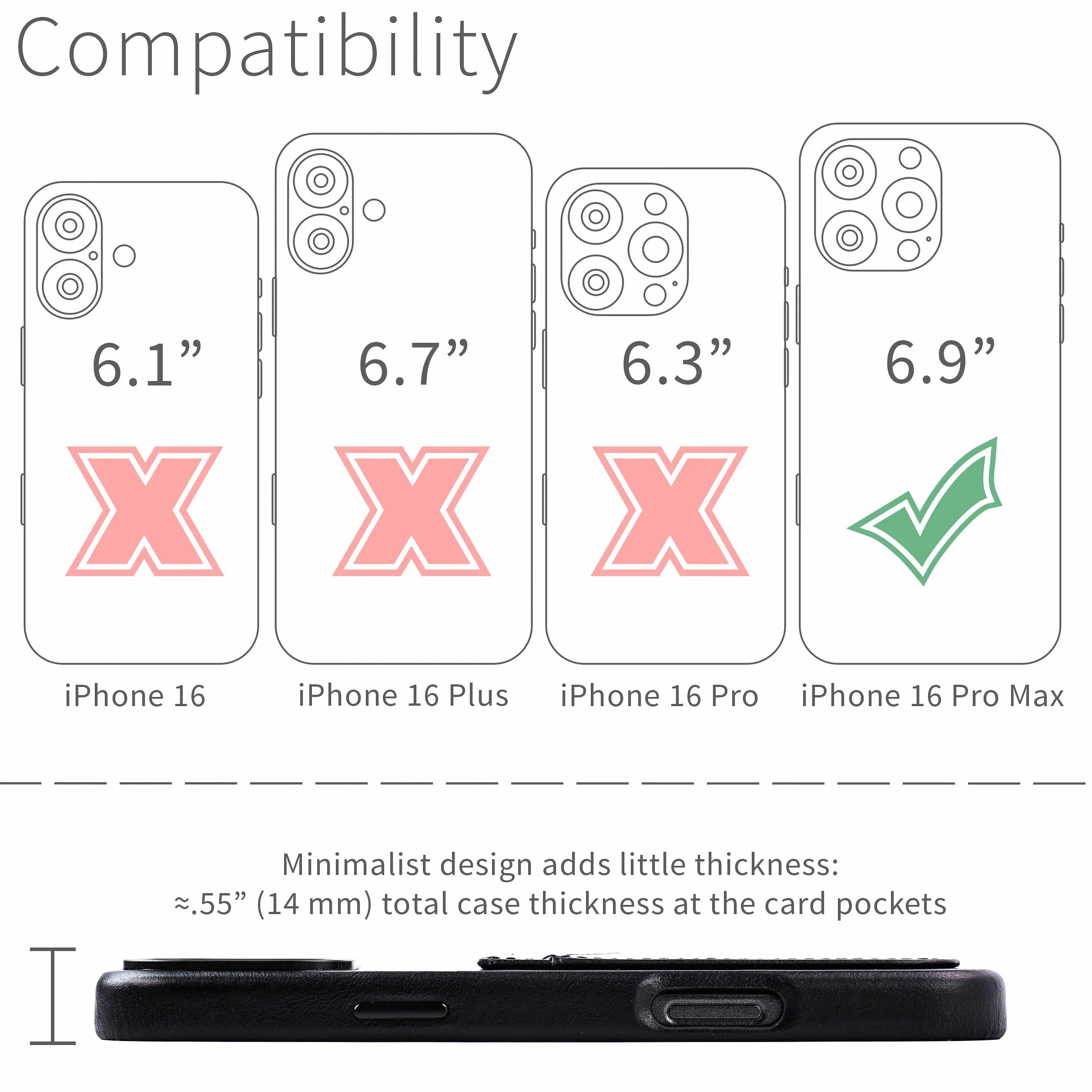 Dockem Etui ze Skóry Naturalnej V2 do iPhone 16 Pro Max z Wycięciem na Sterowanie Kamerą, Wbudowaną Metalową Płytką, Wszytym Portfelem z 2 Przegródkami na Karty Kredytowe (Czarny, M2GL)