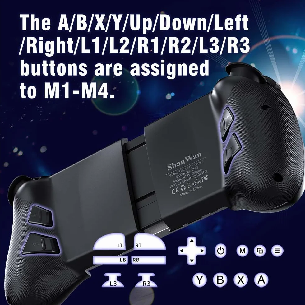 ShanWan Kontroler do smartfona Android iOS regulowaną wysokością joysticka Xbox Cloud Steam Link GeForce NOW MFi Arcade Game
