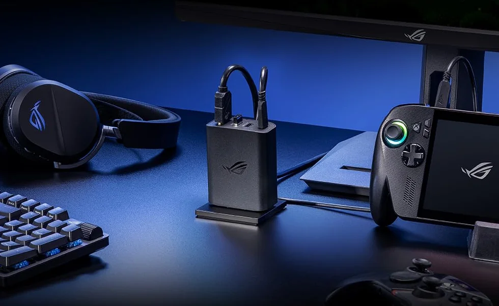 ASUS ROG ładowarka 100 W i kabel USB-C 1,5 m | moc całkowita do 100 W | 3 porty USB | 1 złącze HDMI | kompaktowy i wydajny | czarny
