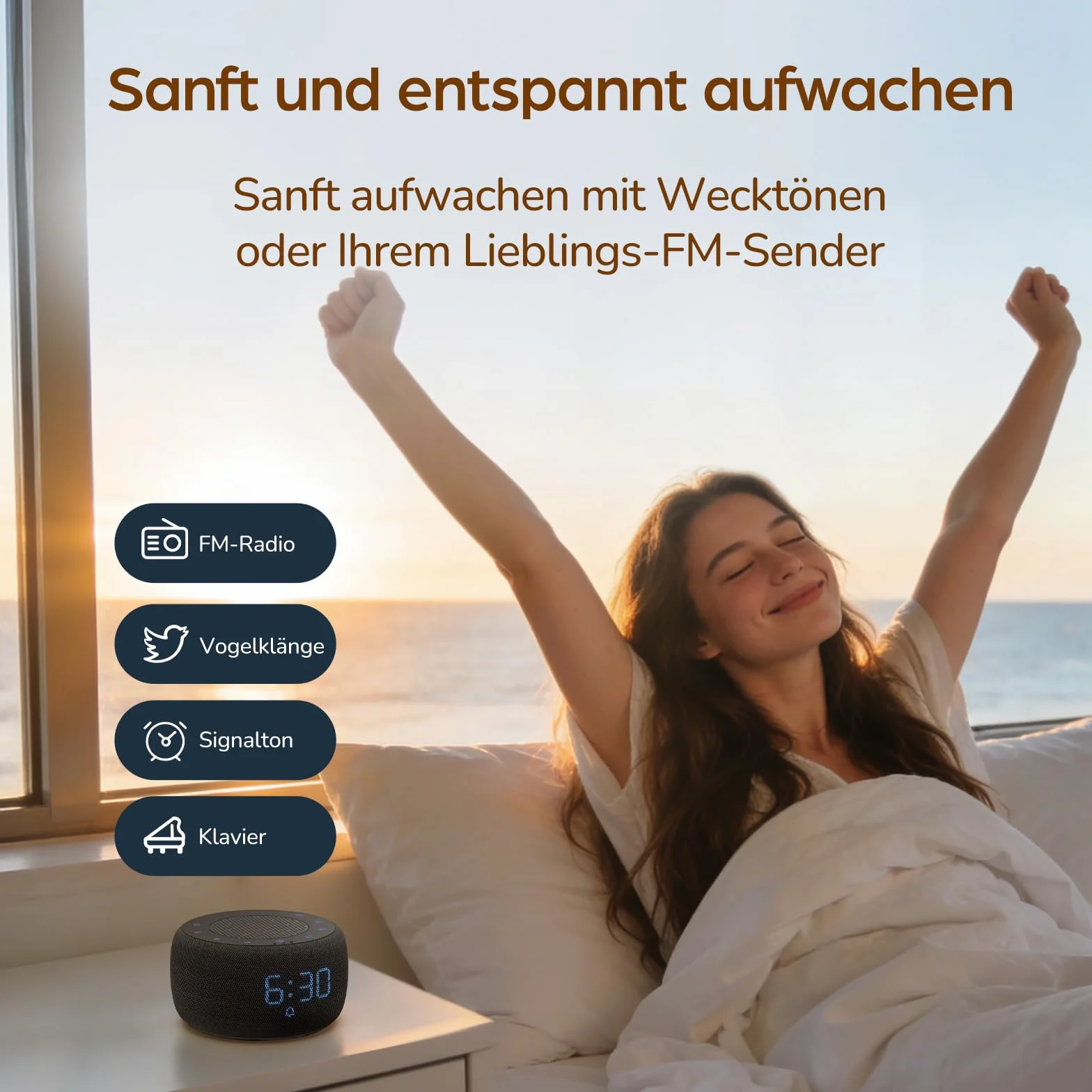 DOUMOSH Radiobudzik z Bluetooth, budzik cyfrowy z 0-100% ściemniaczem wyświetlacza, kolorowe światło nocne, budzik, głośnik Bluetooth do sypialni