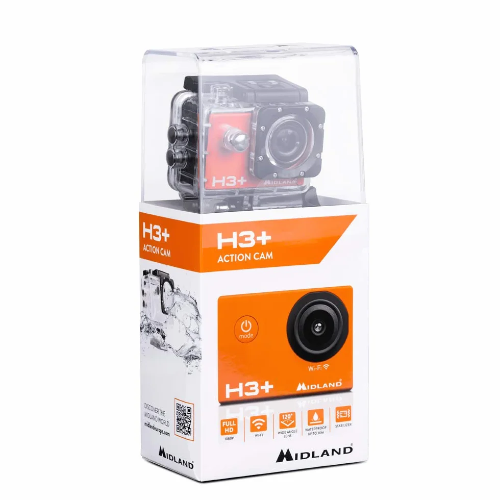 Midland Kamera sportowa H3+ Full HD WiFi LCD 2" stabilizator obrazu czarna pomarańczowa
