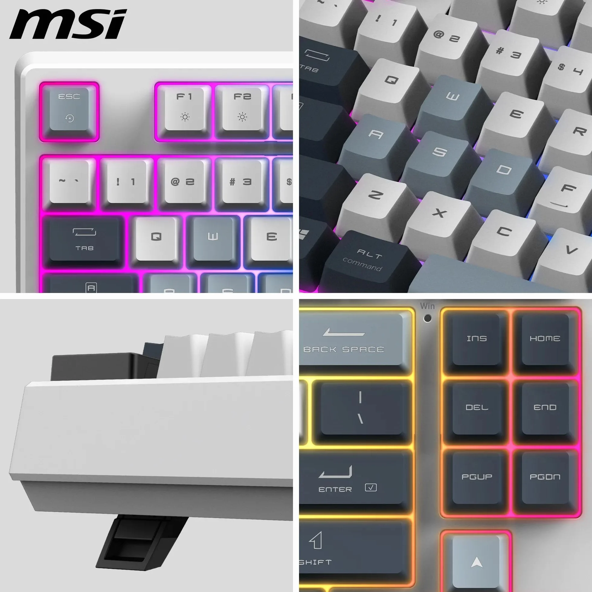 MSI Forge GK600 TKL Wireless Sky FR - AZERTY Mechaniczna klawiatura z przełącznikiem liniowym - sublimacyjne drukowane klawisze PBT, antypoślizgowy spód, LED RGB, USB 2.0, Bluetooth, 2.4 GHz
