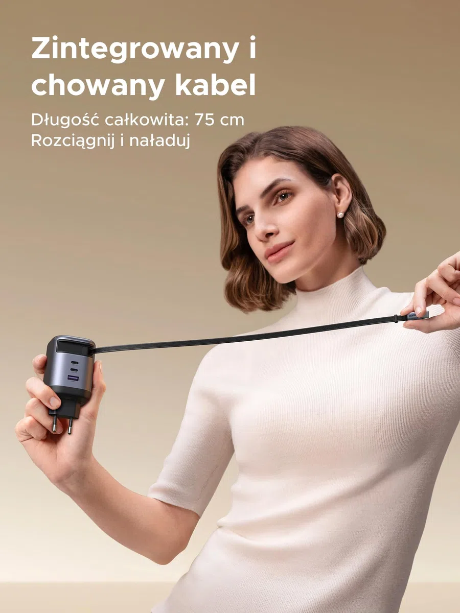 UGREEN Nexode Ładowarka USB-C 100W z chowanym kablem, 4-portowy zasilacz GaN ładowania laptopa, kompatybilna z MacBookiem Pro/Air, serią Galaxy S-A, iPhone'em 16-8, iPadami