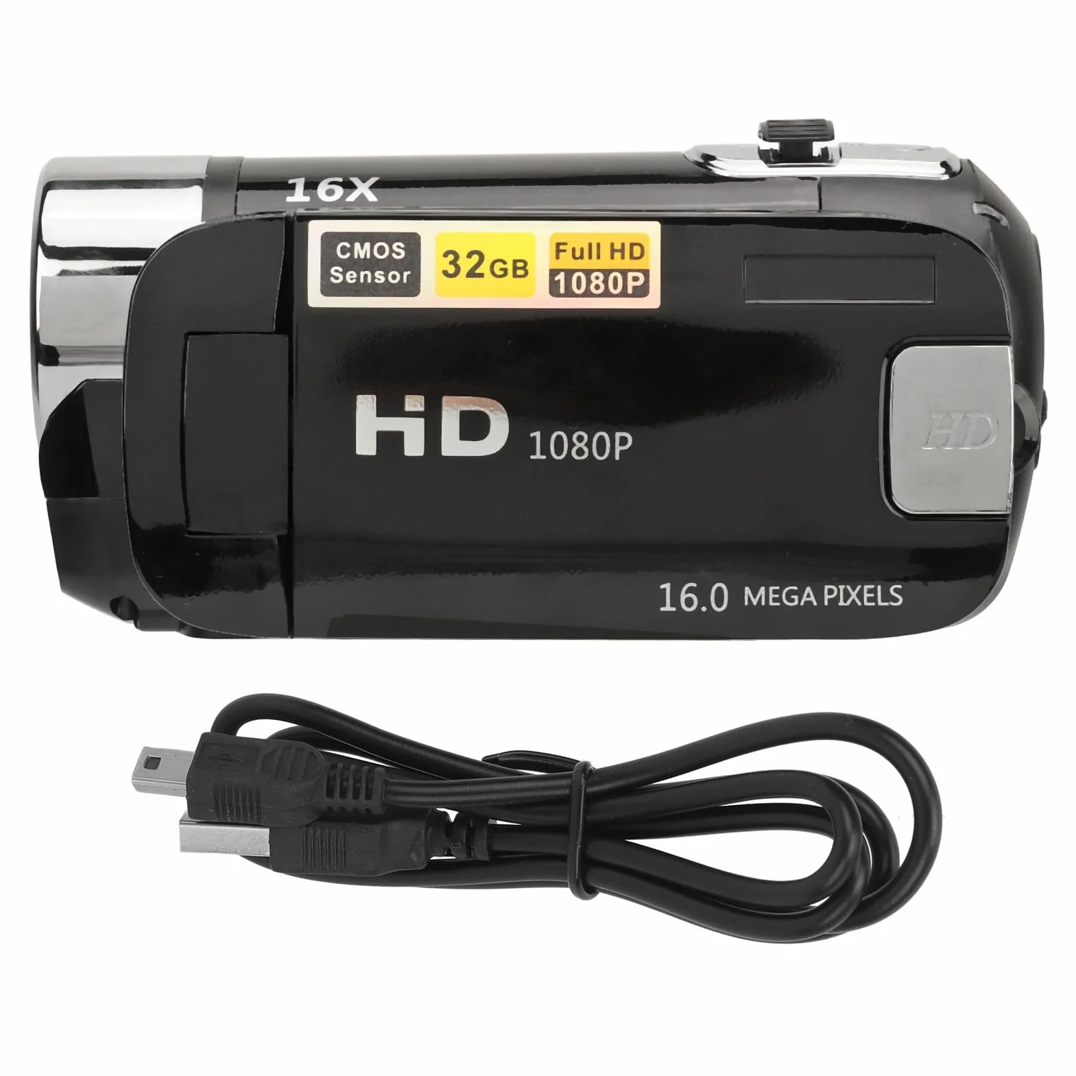 Kamera Wideo Kamera Cyfrowa 1080P 16 MP Kamera z Obrotowym Ekranem 2,4 Cala Kamera z 16-krotnym Zoomem Cyfrowym i światłem Wypełniającym (BLACK)