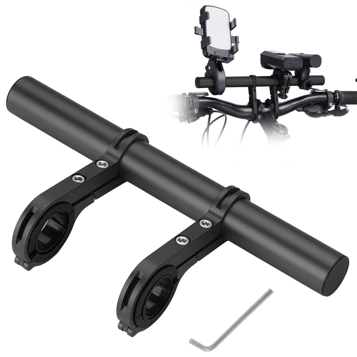Przedłużenie kierownicy ze stopu aluminium, 30 cm, przedłużenie kierownicy rowerowej, przedłużenie kierownicy roweru z śrubokrętem, podwójny przedłużacz kierownicy rowerowej, do kamery GPS