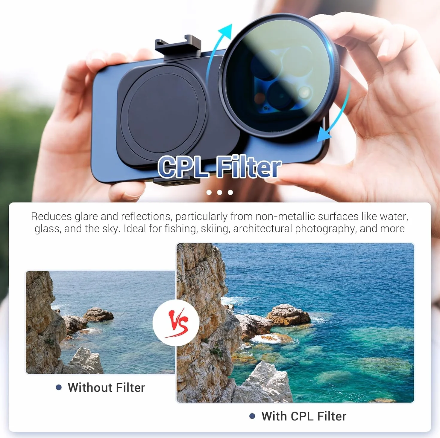 Upgraded 67 mm Phone Lens Filter Adapter Mount + CPL do iPhone 17 16 15 14 Pro Max Plus Air, dwustronny magnetyczny pierścień filtra do telefonu z pierścieniem 1/4-20" i wyciąganym zimnym butem, aby