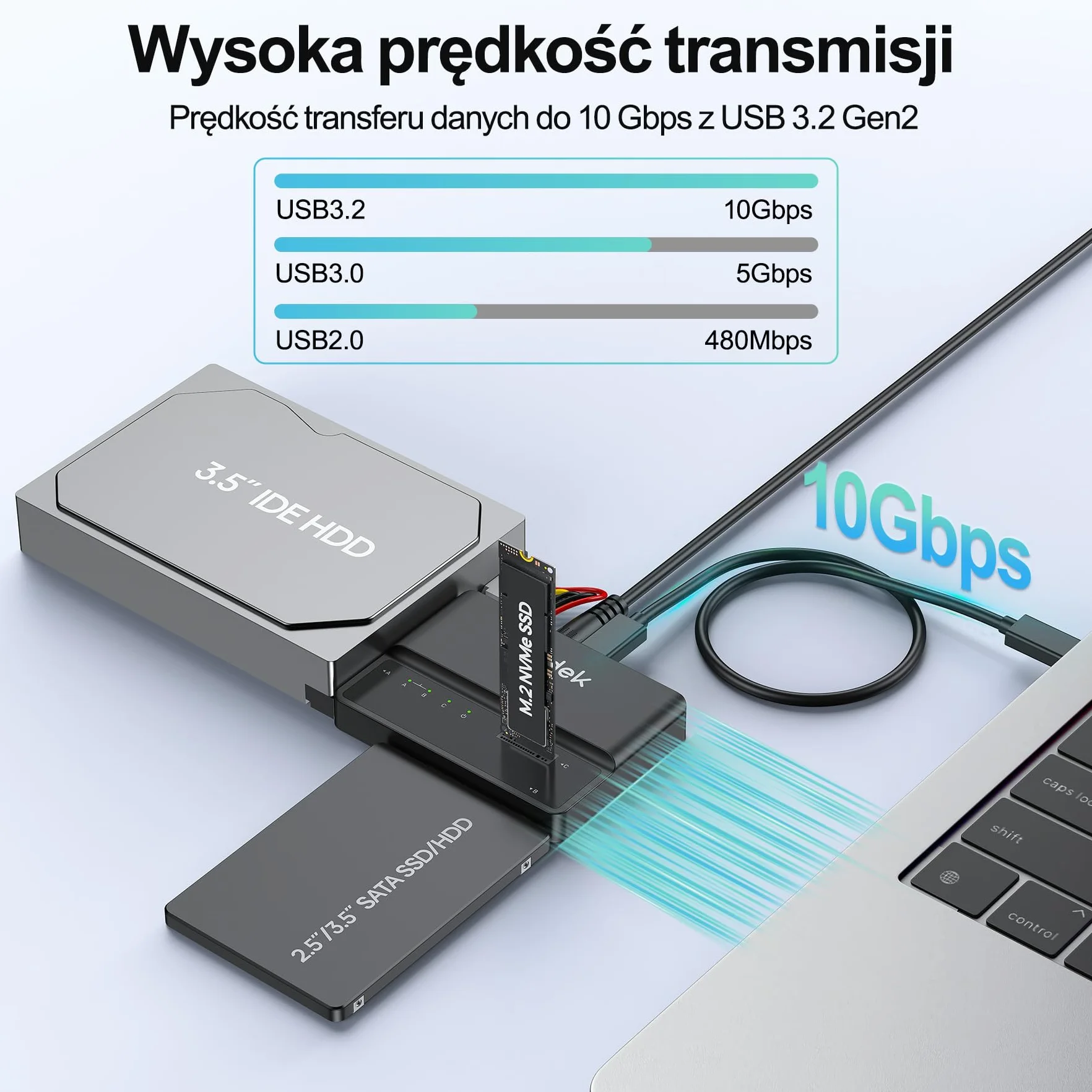 SUIDEK NVMe M.2 na SATA adapter USB 10 Gb/s, czytnik dysków twardych, bezpłatny adapter PCIe NVMe, SATA i IDE konwerter obsługuje M Key, SSD 2.5/3.5 i 3.5 IDE HDD
