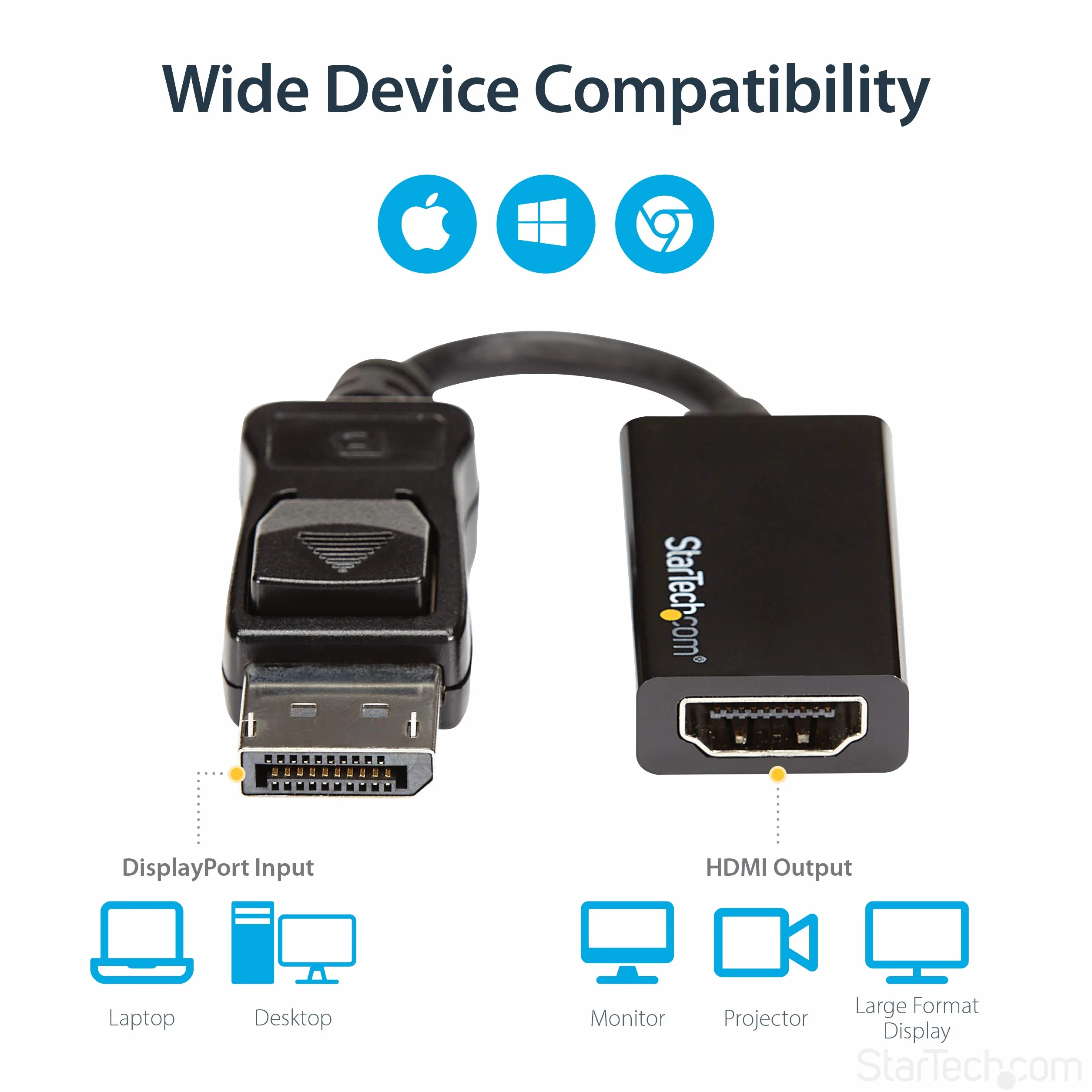StarTech.com Adapter DisplayPort na HDMI – 4K 60 Hz aktywny konwerter wideo DP 1.4 na HDMI 2.0 – DP na HDMI monitor/telewizor/adapter wyświetlacza/Dongle – zatrzaskowa wtyczka DP (DP2HD4K60S)