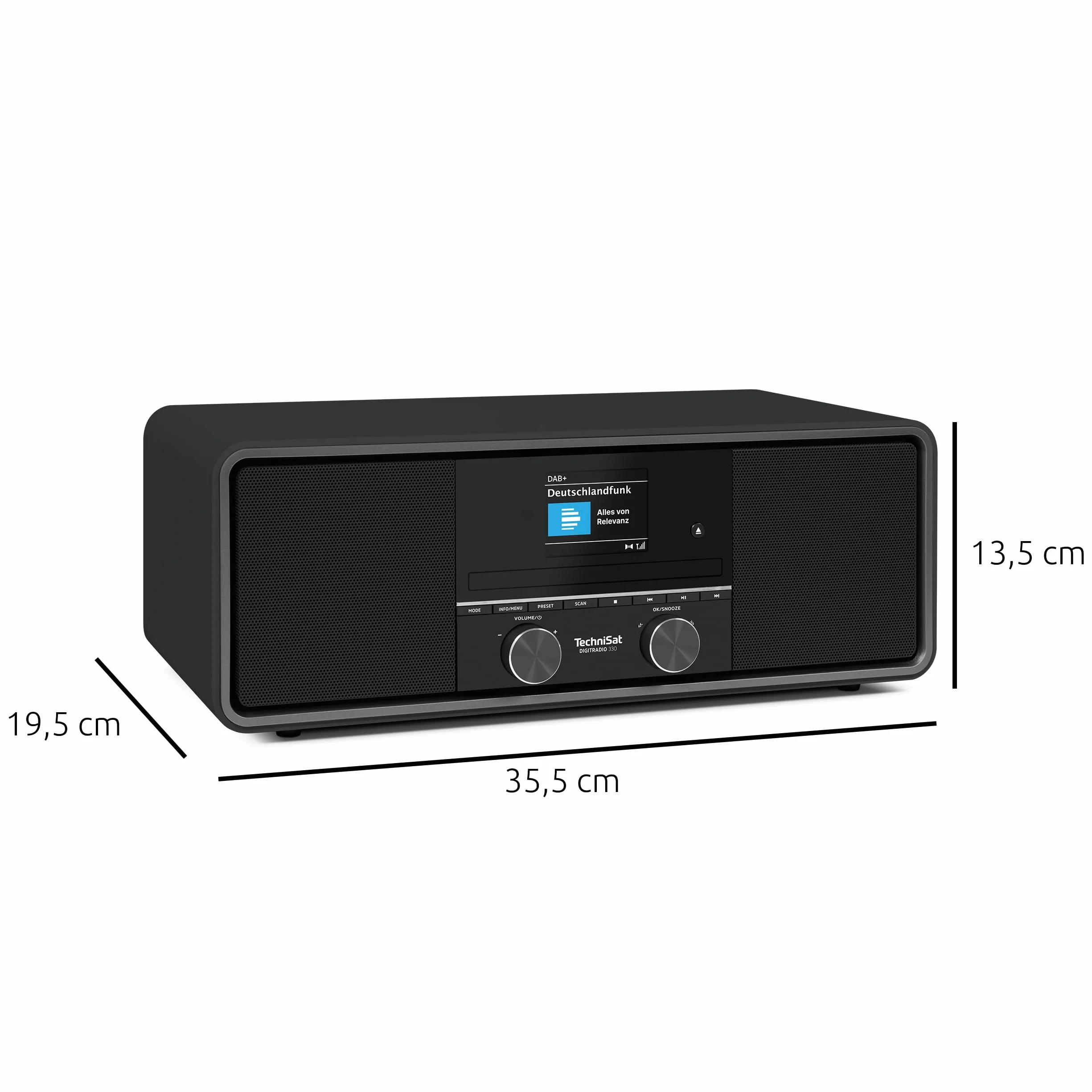 TechniSat DIGITRADIO 330 – radio stereo DAB+ FM z odtwarzaczem CD (Bluetooth 5.3, odtwarzanie MP3 z USB i funkcja ładowania, kolorowy wyświetlacz 2,4", budzik radiowy, pilot) czarne