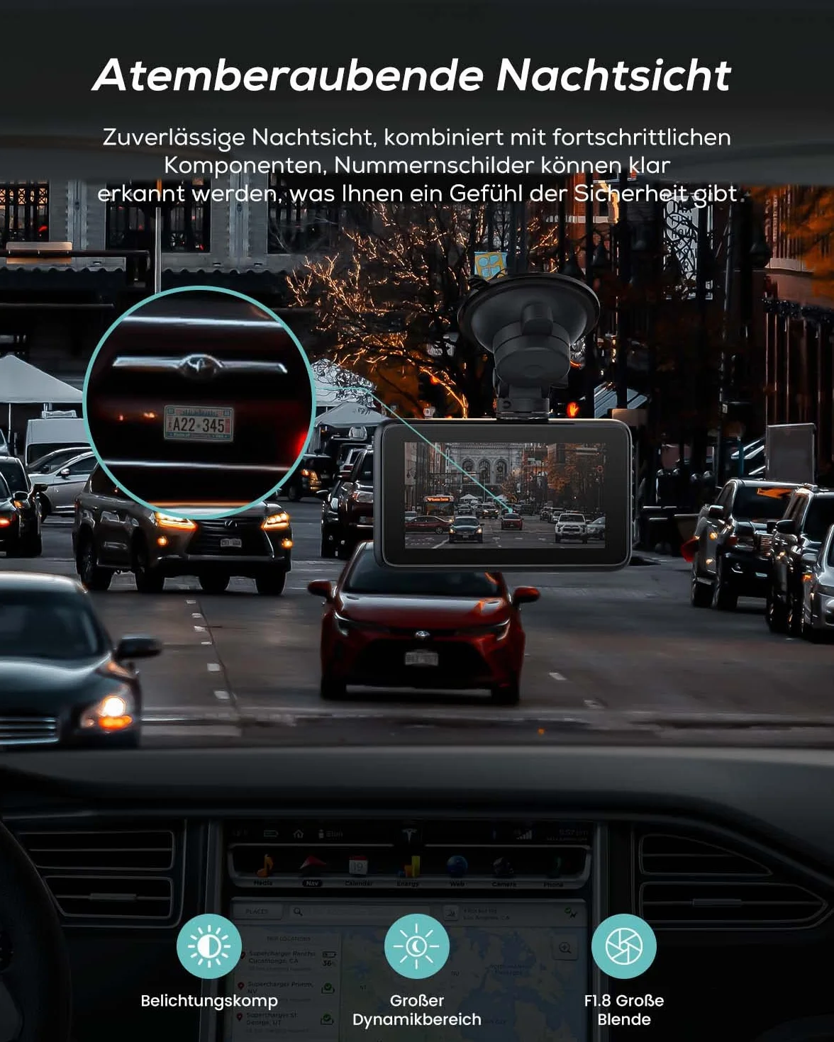 iZEEKER 4K Kamera samochodowa z przodu, 2160P Kamera samochodowa z darmową kartą 32GB, Kamera samochodowa z trybem nocnym, Nagrywanie w pętli, Czujnik G-Sensor, Automatyczne blokowanie, Tryb parkingow