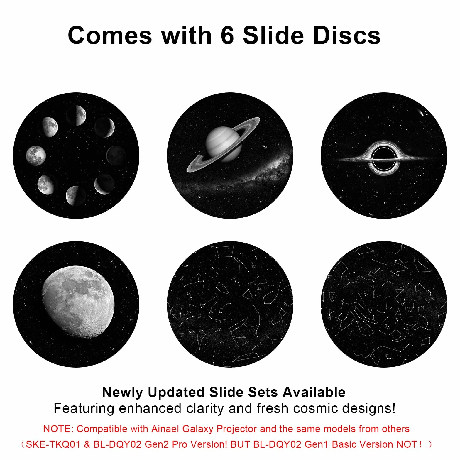 Galaxy Projector Disc – Ultra HD Projectors Slide, Compatible with Ainael Galaxy Projector and Model SKE-TKQ01 & BL-DQY02 (Pro Version) Projectors – 6 Disc Set