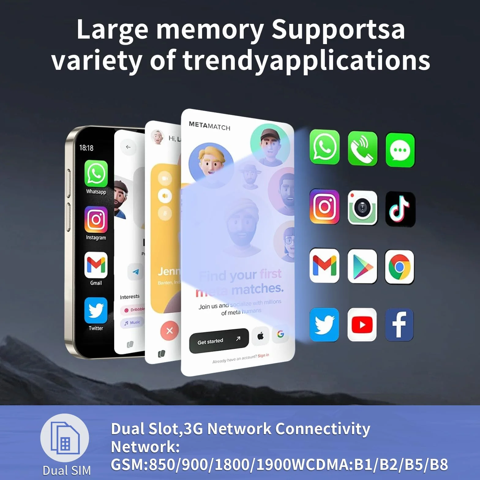 Mini telefon, 3,0" mini telefon, 3G, inteligentny telefon, 2 GB RAM 16 GB ROM, smartfon z systemem Android 9.0 dla dzieci, bateria rozpoznawania twarzy 900 mAh (złoty)