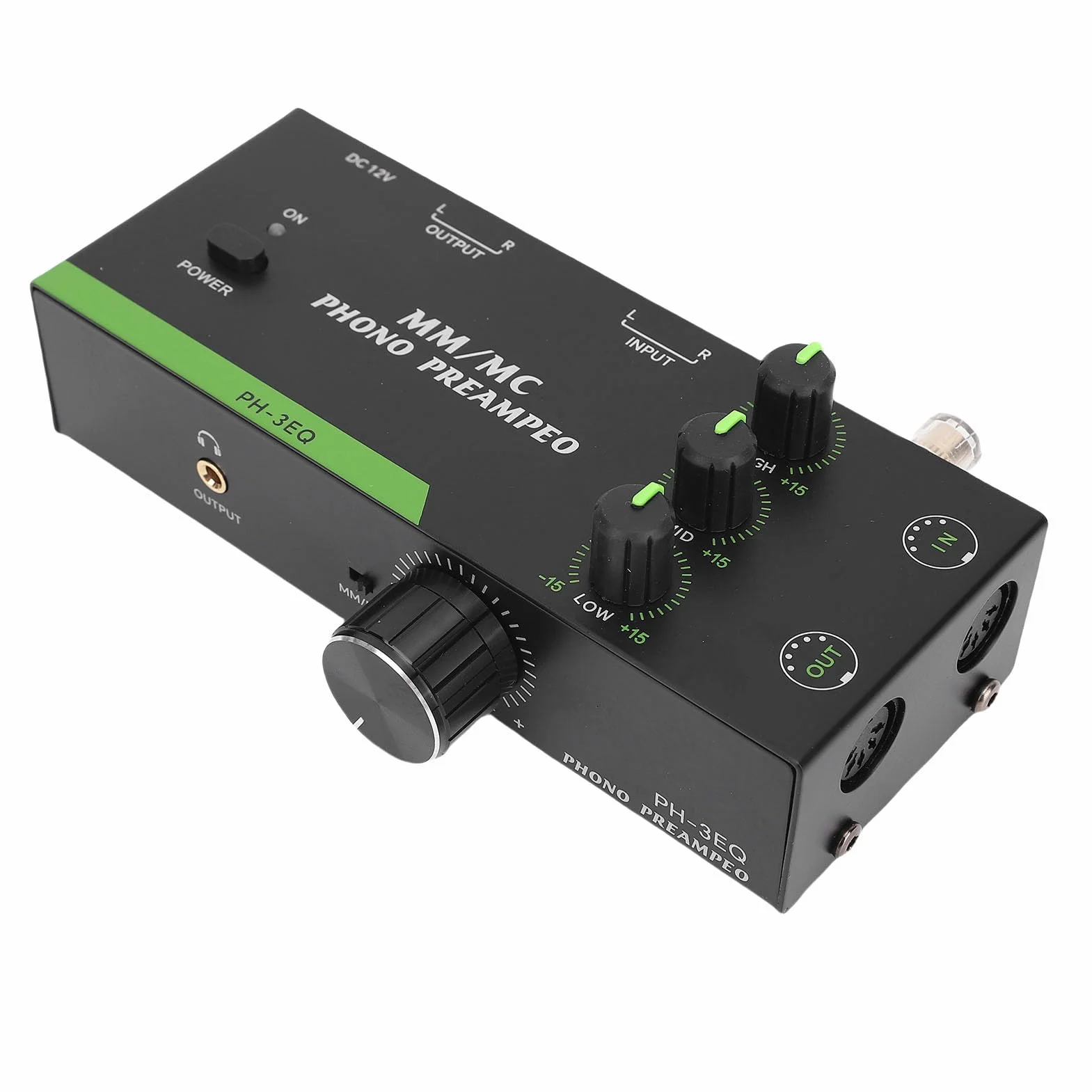 SUNGOOYUE Mm/MC Phono Preamp, Profesjonalny Przedwzmacniacz Mini Stereo Fonografu dla Gramofonu z 5 -pinowymi Wyjściem Wejściowym XLR 3,5 Mm Wyjście do Regulowanej (wtyczka UE)