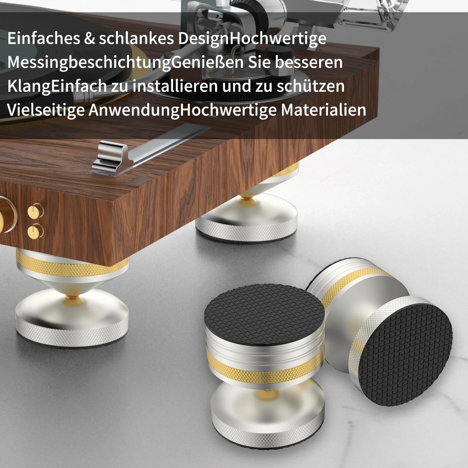 Tertullus 4 sztuki HiFi nóżki izolacyjne 39 x 33 mm, aluminiowe podkładki izolacyjne, stojak na głośniki, amortyzatory z regulacją wysokości, do wzmacniaczy, gramofonów, urządzeń DAC, kolor srebrny