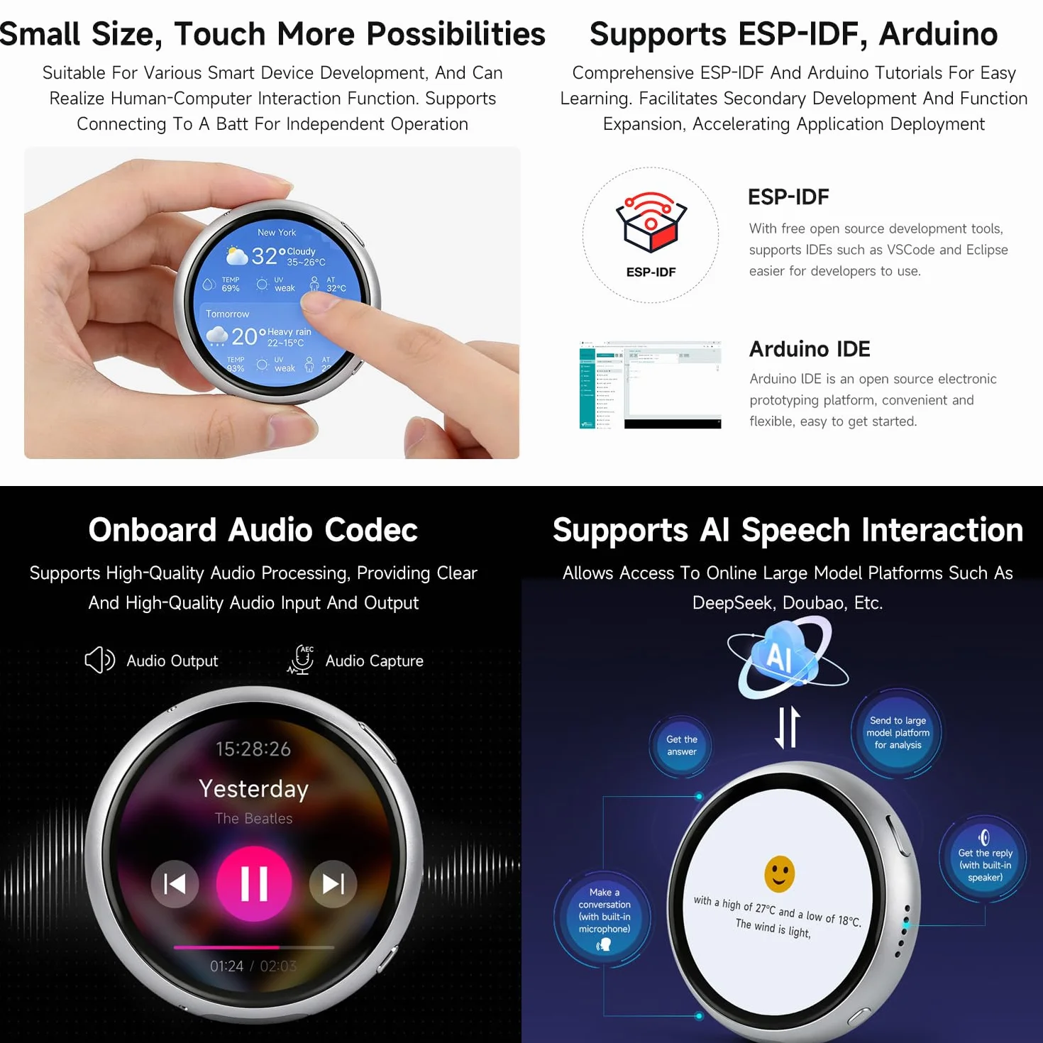 Waveshare ESP32-S3 1.75inch AMOLED Round Touch Display Development Board 466x466 Resolution Aluminum Alloy Case