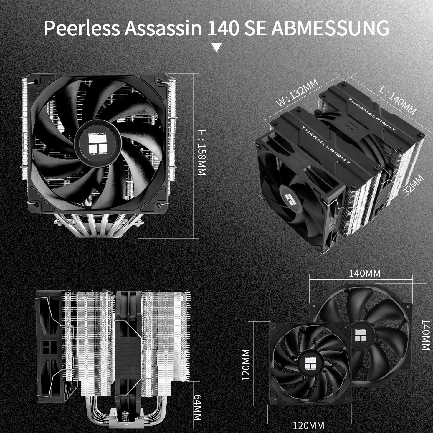 TR Peerless Assassin 140 SE Chłodziarka do procesora, 6x6mm Przewody cieplne, Chłodnica z podwójnym wieżowym i podwójnym wentylatorem dla Intel LGA1700/1851/115x, AM4/AM5