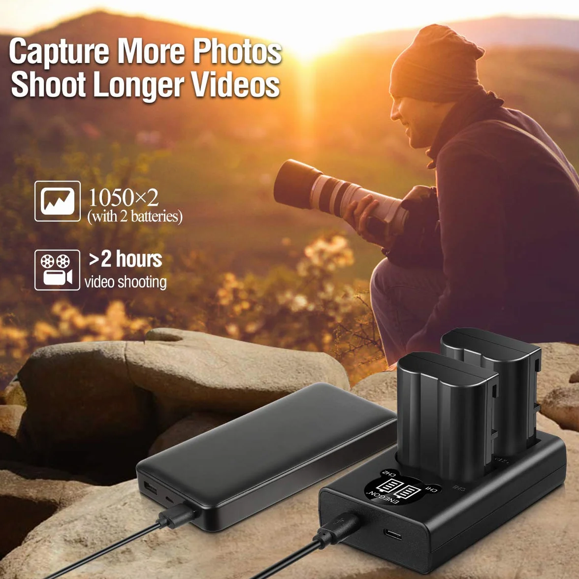 ENEGON EN-EL15 akumulator (2 sztuki) i Smart LED Dual USB ładowarka do Nikon EN-EL15 i Nikon D7100, D750, D7000, D7200, D610, D880, D810, D800 D600 D800e D810a D880