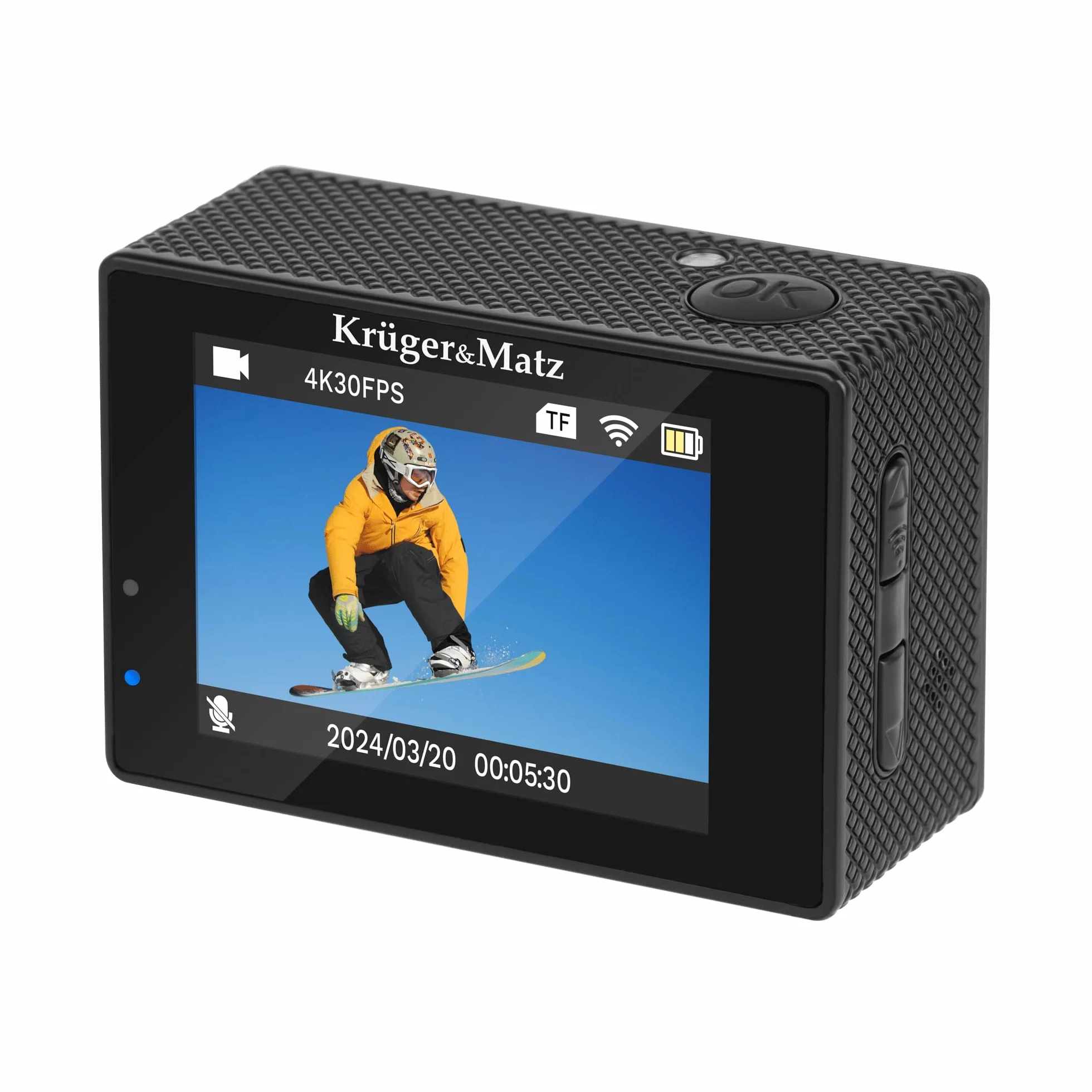 Krüger&Matz Kamera Sportowa 4K 30 FPS Vision L400 1 GB RAM Wyświetlacz 2” 320 x 240 px Wi-Fi Mikrofon Wodoszczelna Obudowa Slow Motion KM0291