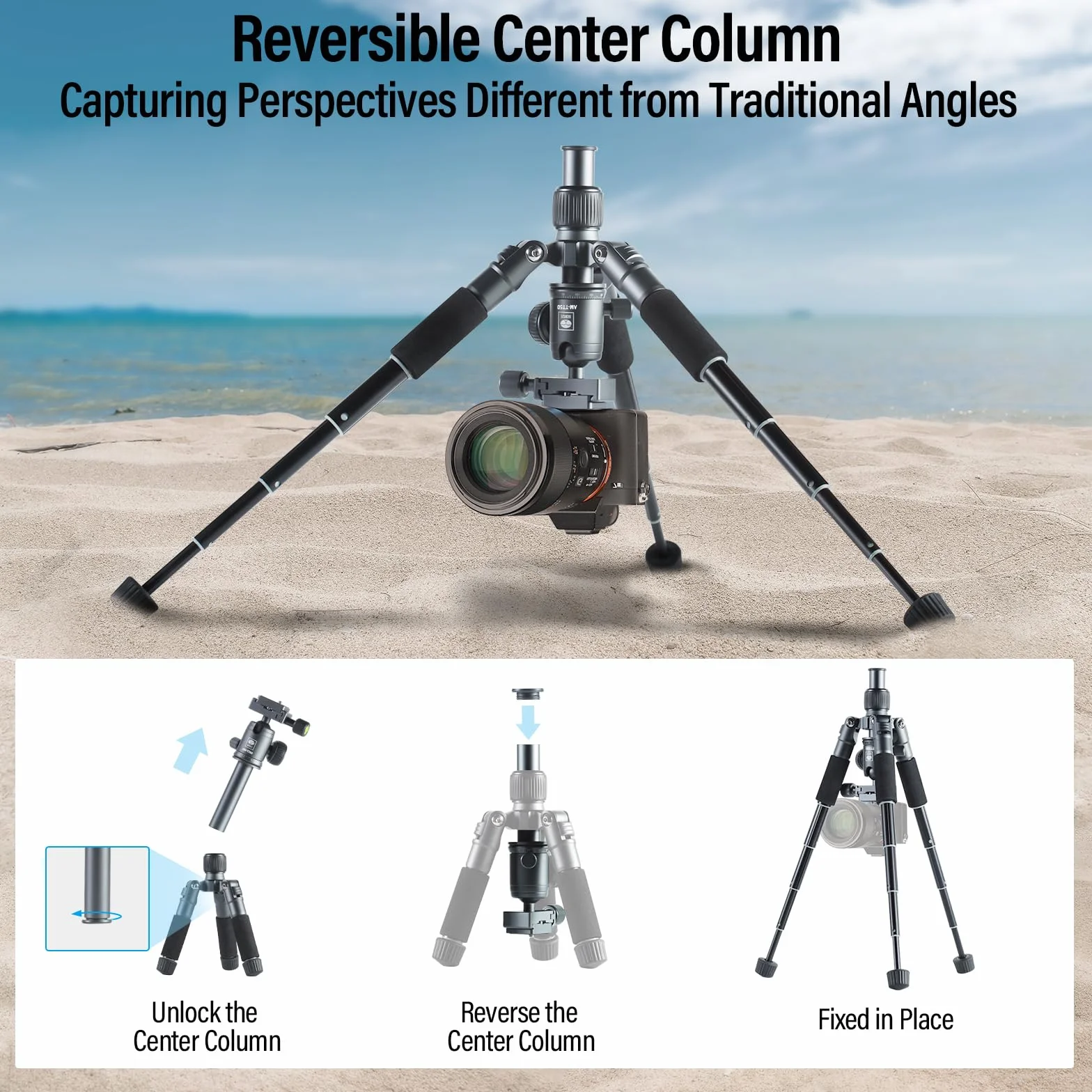 SIRUI Kompaktowy mini statyw biurkowy, 50.8 cm aluminiowy przenośny mały statyw stołowy z głowicą kulową 360° do telefonu z aparatem DSLR, ładowany do 10 kg, uchwyt na telefon w zestawie, AM-TT50