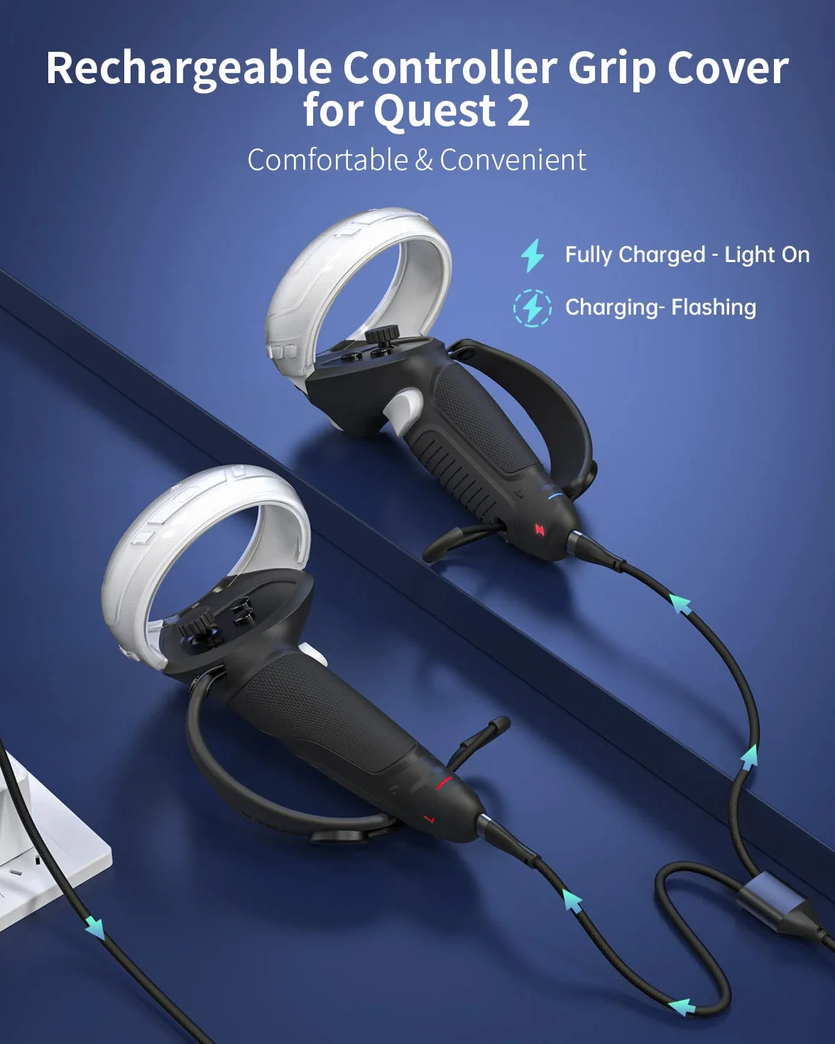 Oculus Quest 2 silikonowa osłona uchwytu z bateriami 1000 mAh kabel ładowania