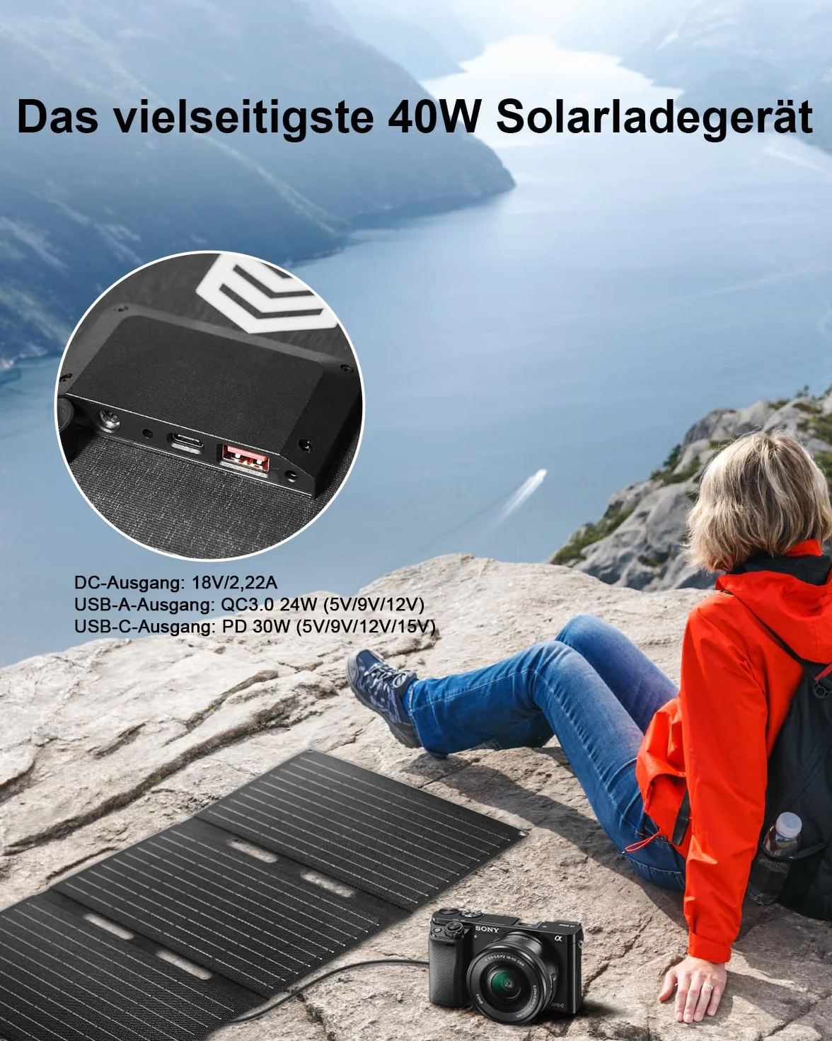 ELECAENTA 40W Składany Panel Słoneczny ETFE PD30W QC3.0 DC Ładowarka Solarna do Przenośnej Elektrowni