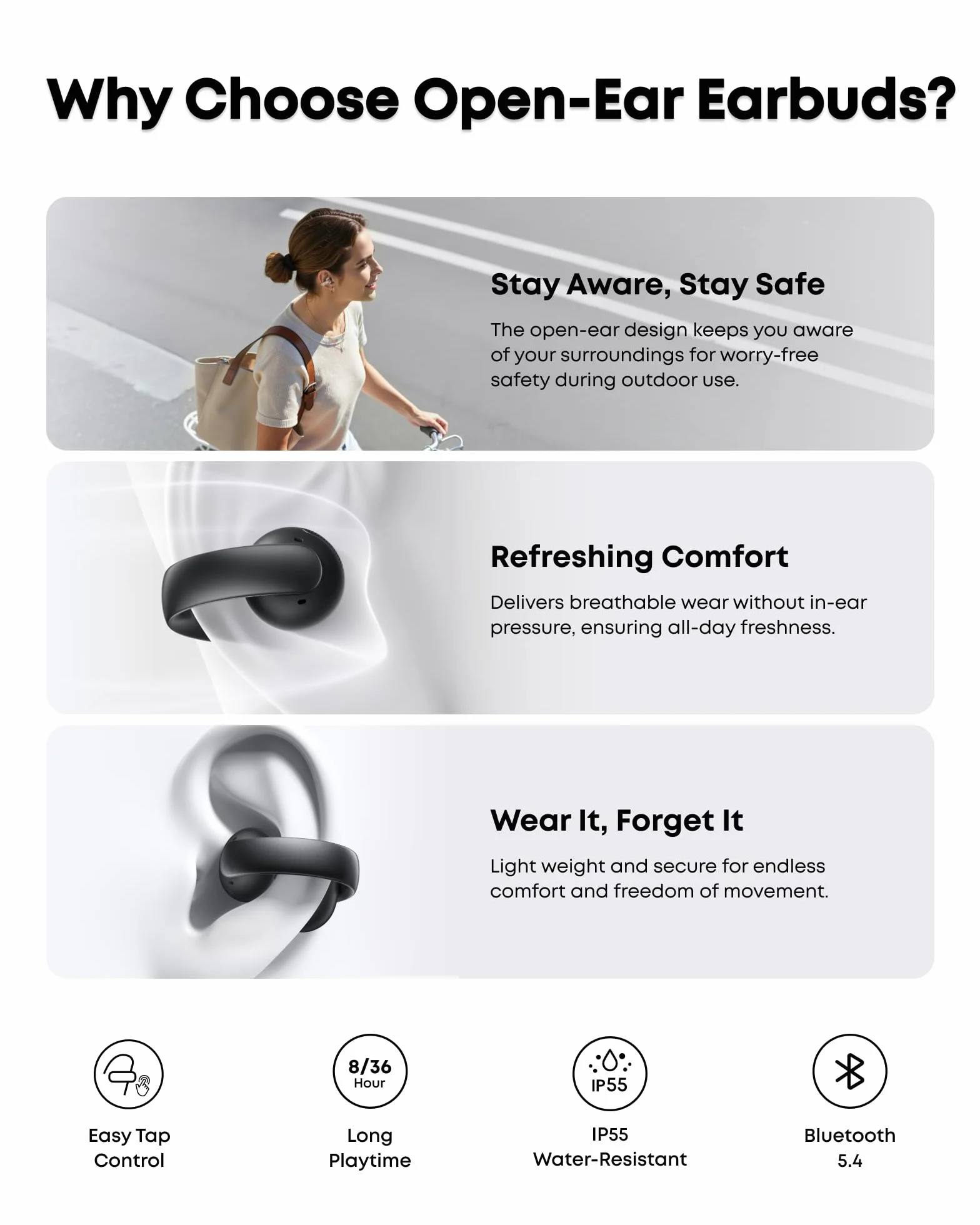 soundcore AeroClip by Anker, słuchawki z otwartym uchem, słuchawki z klipsem, komfort adaptacyjny, wyraźne połączenia z 4 mikrofonami i sztuczną inteligencją, stabilne dopasowanie, sterowniki 13 mm
