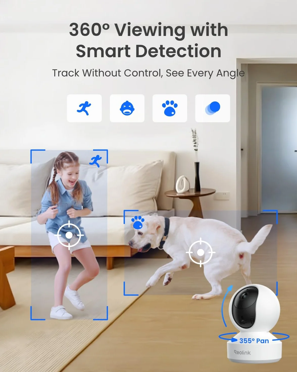 Reolink Kamera CCTV 5MP, dwuzakresowe WiFi 2,4 G / 5 GHz, domowa kamera bezpieczeństwa WiFi Pan&Tilt, niania, dwukierunkowy dźwięk podgląd Wykrywanie ruchu Alerty, z gniazdem kart SD, E1 Pro