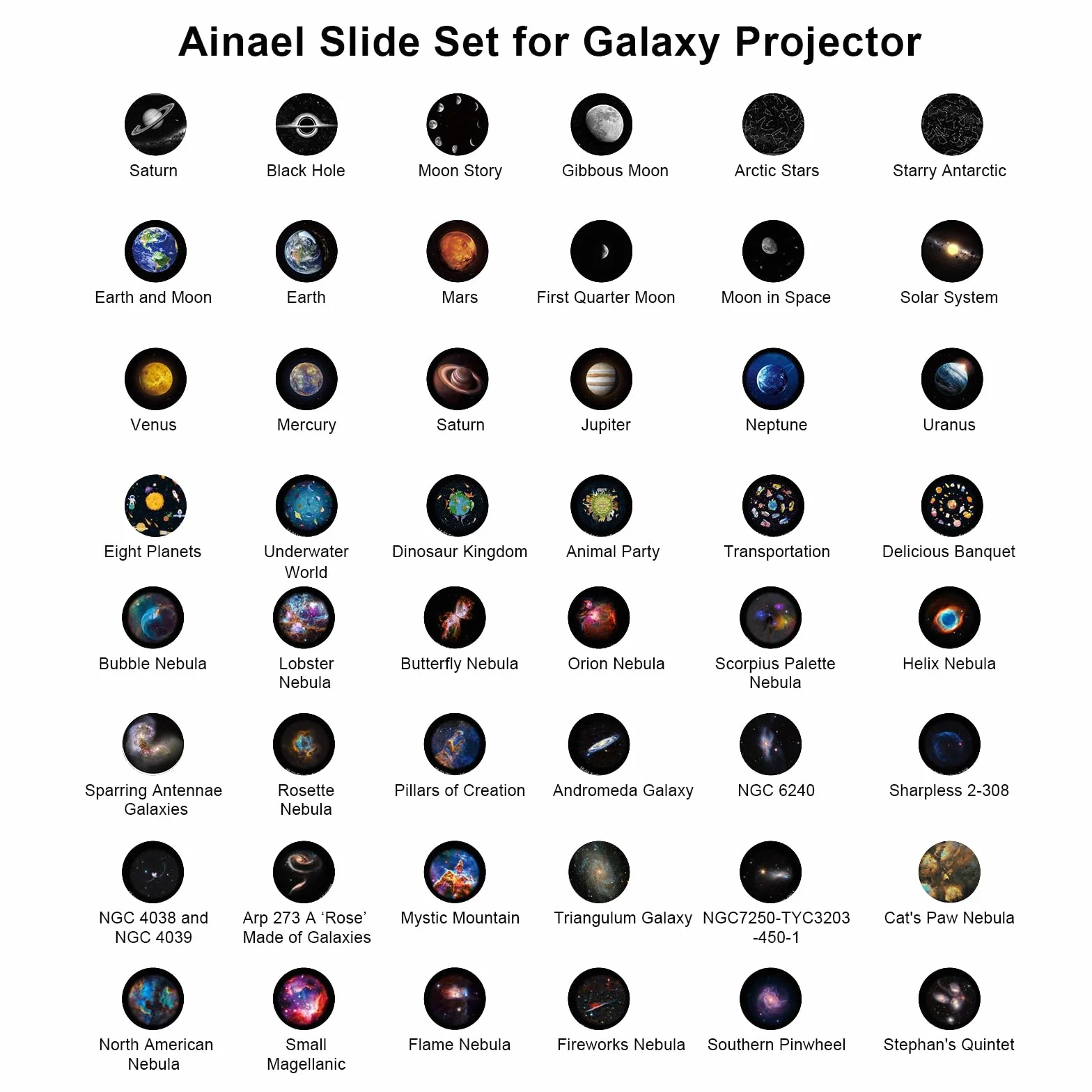 Galaxy Projector Disc – Ultra HD Projectors Slide, Compatible with Ainael Galaxy Projector and Model SKE-TKQ01 & BL-DQY02 (Pro Version) Projectors – 6 Disc Set