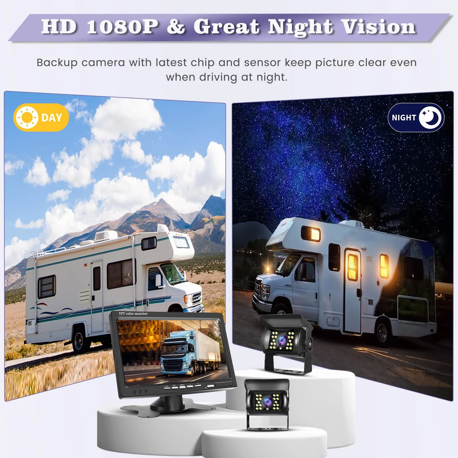 Inefala Cyfrowa kamera cofania 7", zestaw z 2 diodami LED 18 IR, super widoczność w nocy, szeroki kąt widzenia 150°, wodoszczelność IP69, do samochodów DC 12 V-24 V, do samochodów osobowych, przyczep