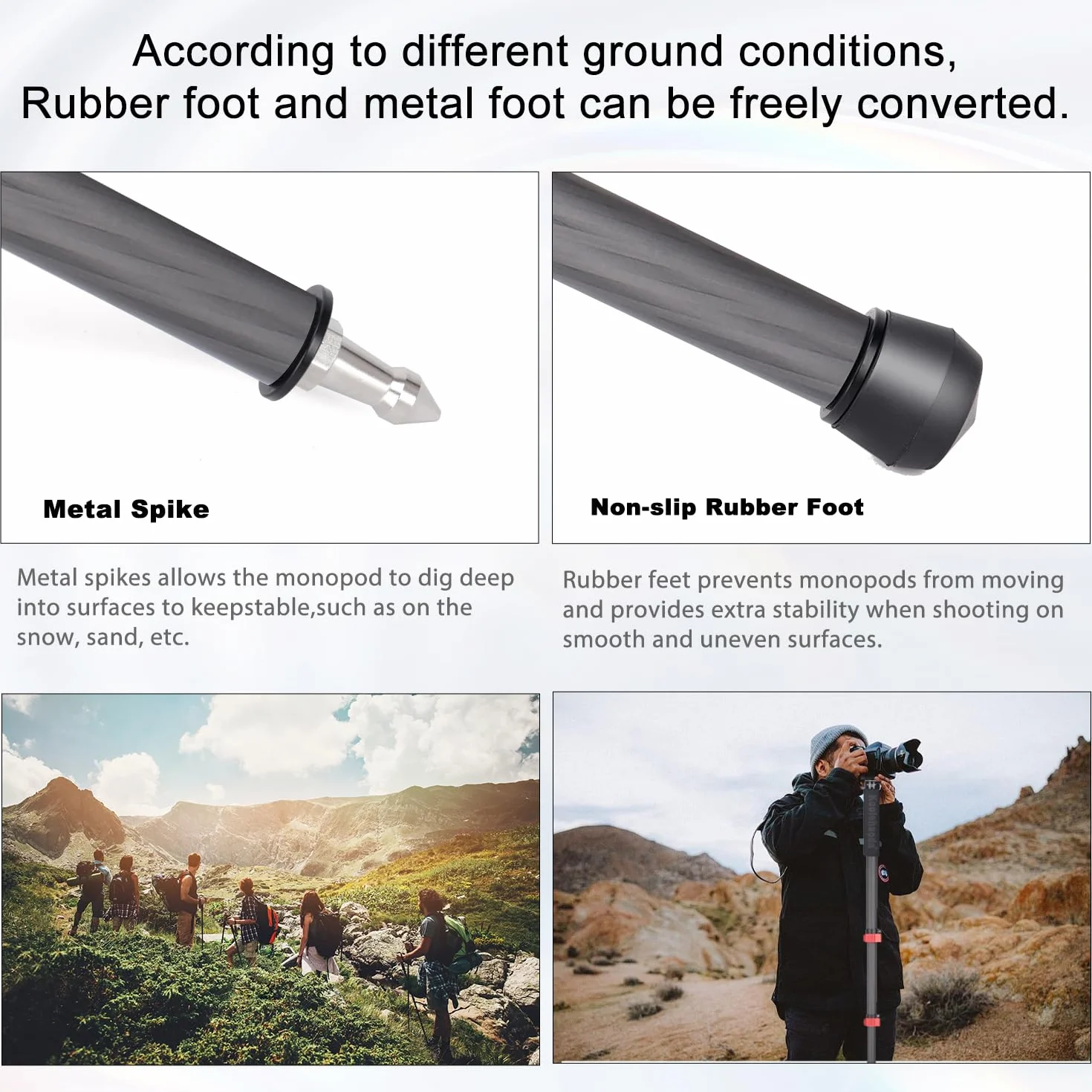 Koolehaoda Carbon Fiber Camera Monopod 28mm Tube 5-Section 166cm Unipod