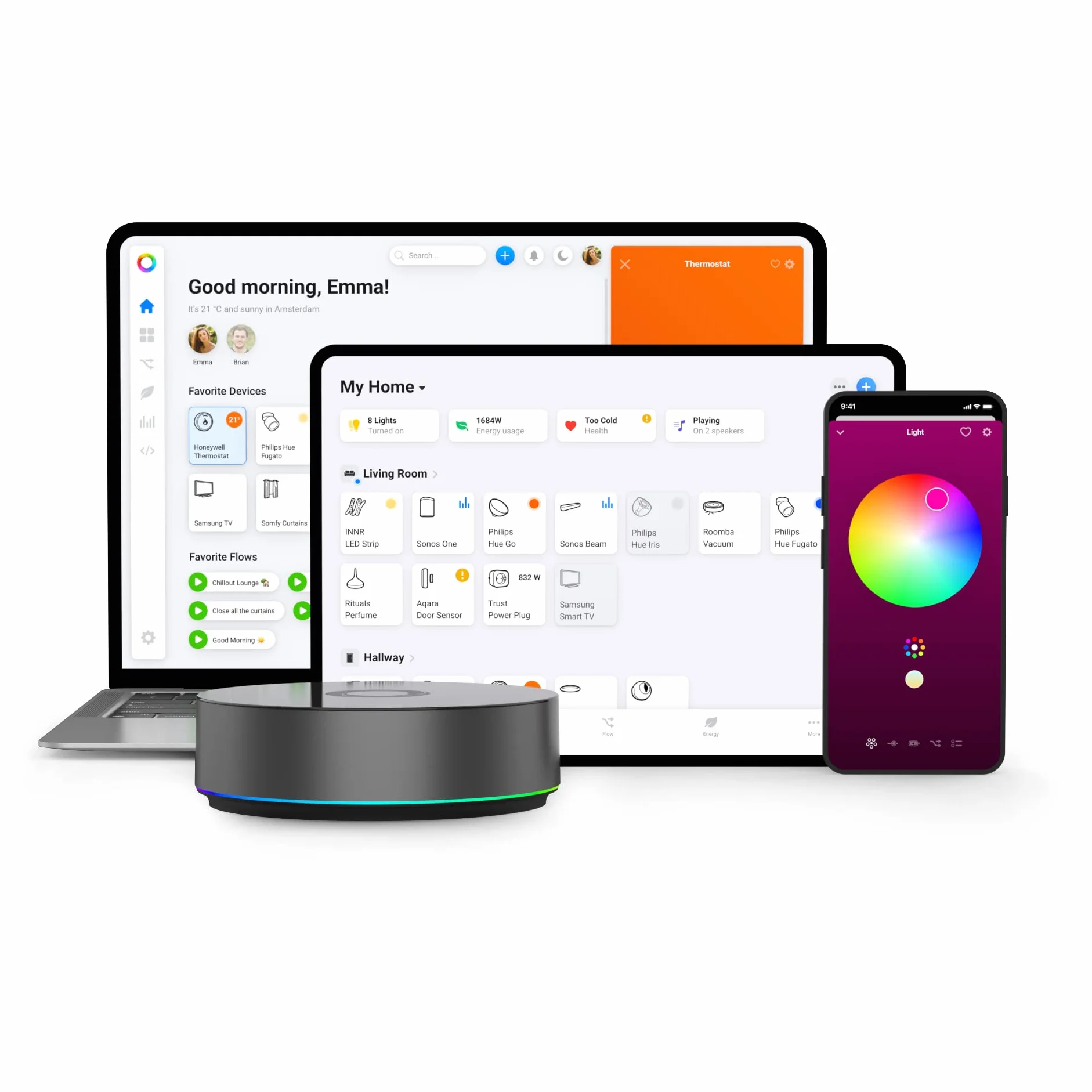 Homey Pro (Early 2023) | Hub smart home do automatyzacji domu – Obsługuje Z-Wave Plus, Zigbee, Wi-Fi, BLE, 433 MHz, Podczerwień, Matter & Thread. Kompatybilny z Siri, Alexa i Google Home.