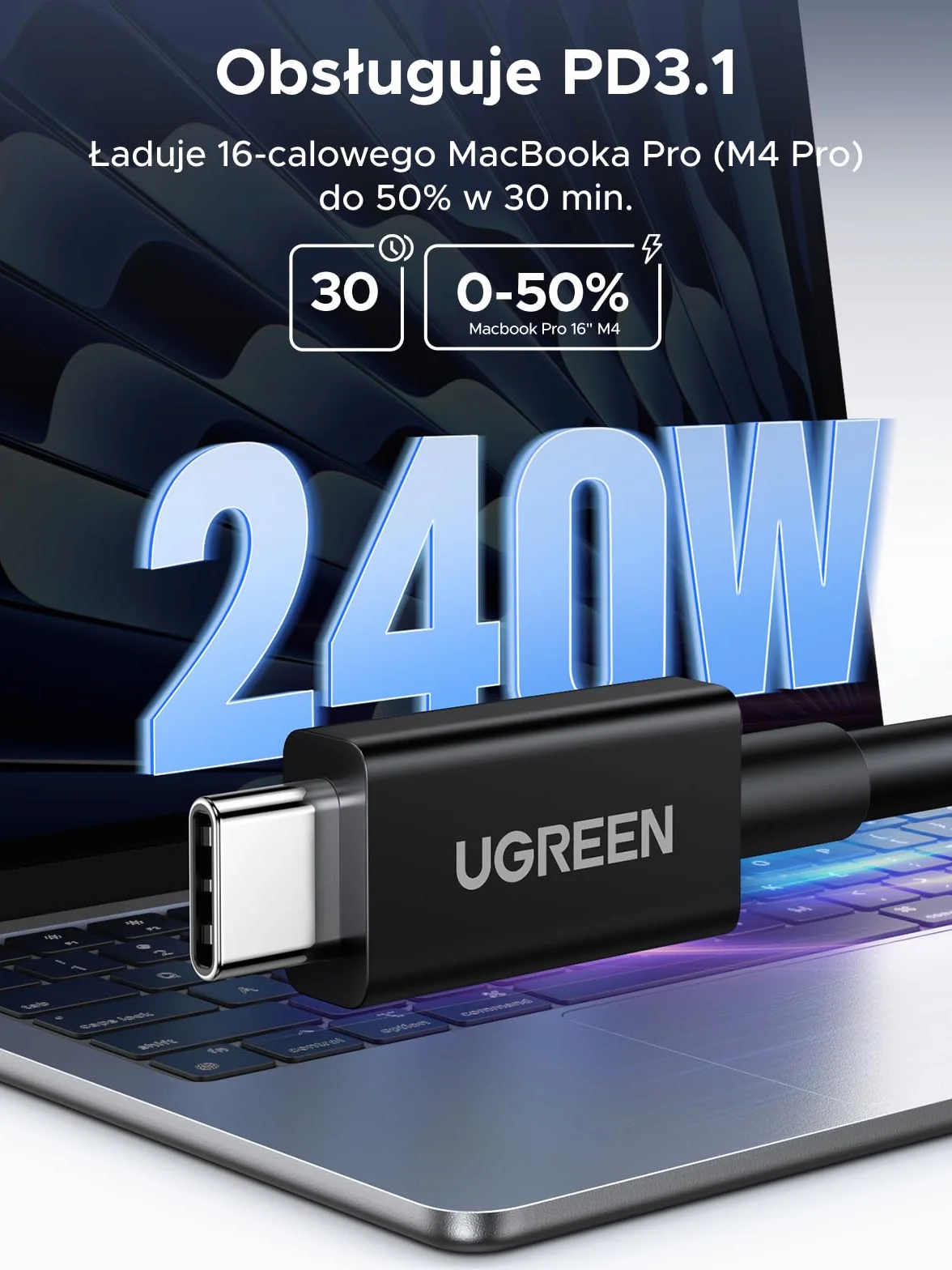 UGREEN Thunderbolt 5 Kabel USB C 240W 120 Gb/s 16K/8K 1M