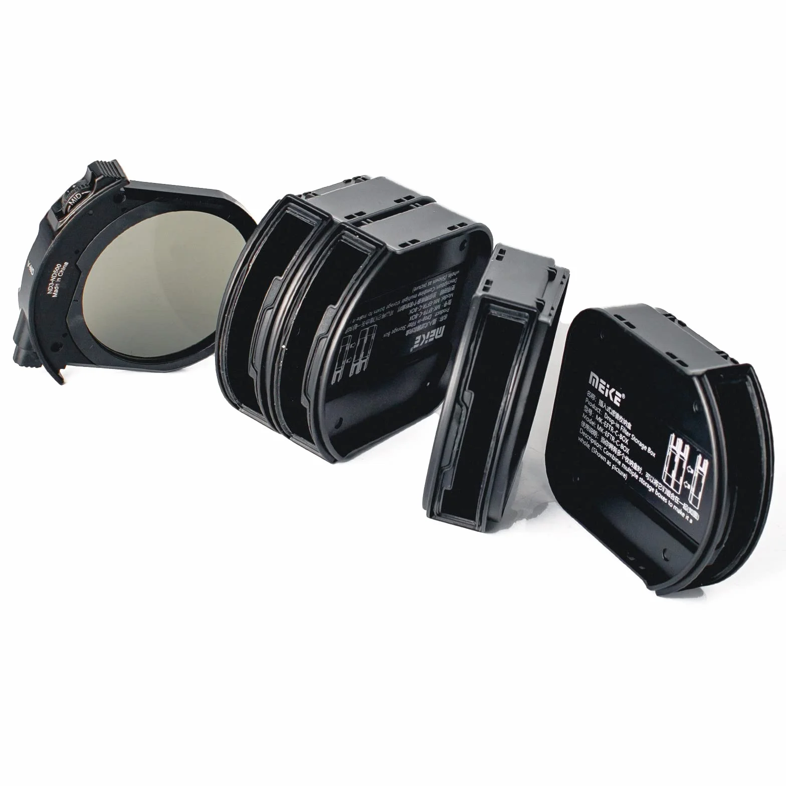 Meike EFTR-C Pudełko do przechowywania filtra kroplowego do CPL VND przezroczysta czarna obudowa z 4 filtrami UV