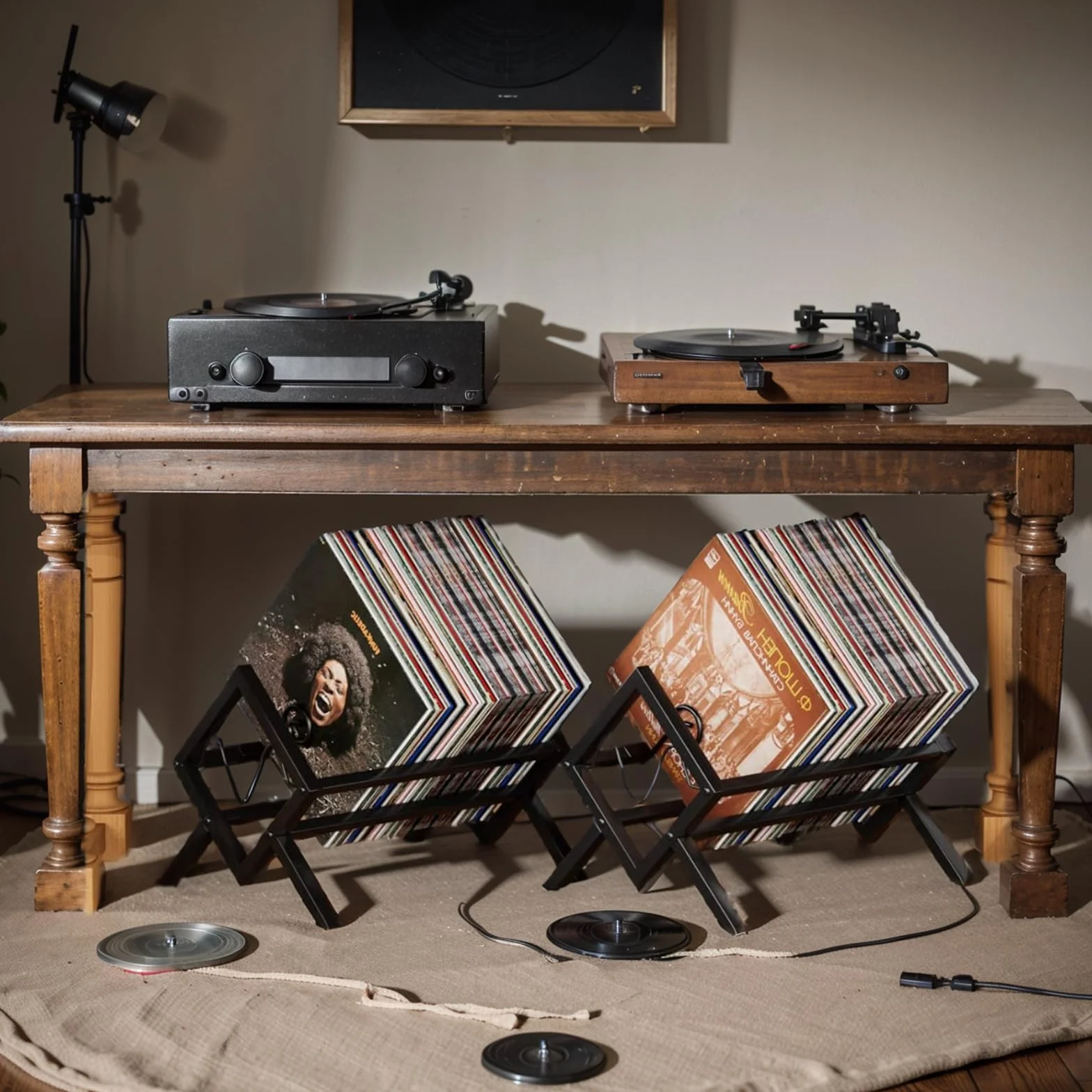 Czarny Stojak na Płyty Winylowe i Czasopisma - Metalowy Organizer do Albumów, Książek i Płyt