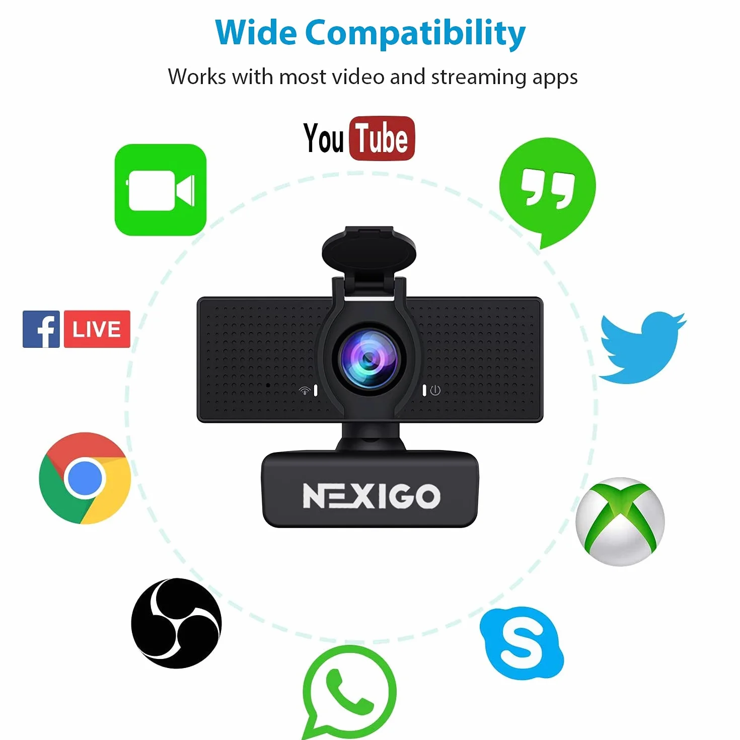 NexiGo N60 1080P Kamera internetowa, Full HD z mikrofonem, regulowane pole widzenia, zoom, oprogramowanie do kontroli prywatności, kamera komputerowa USB, do zoomu/Skype/Teams