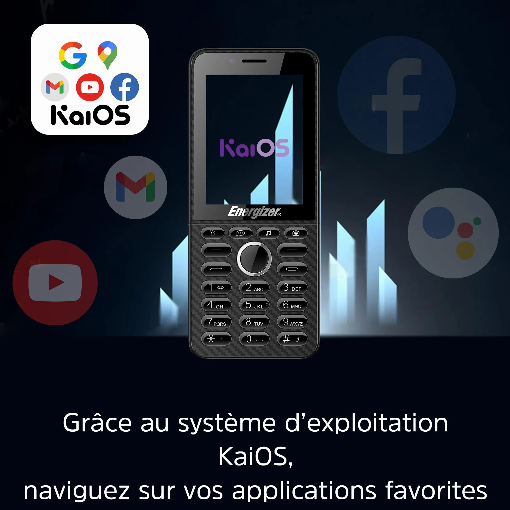 Telefon Energizer E288S, 4G, KaiOS, bateria 2000 mAh, duży ekran 2,8'', 4GB RAM 512 MB ROM, kabel USB-C, bez ładowarki sieciowej
