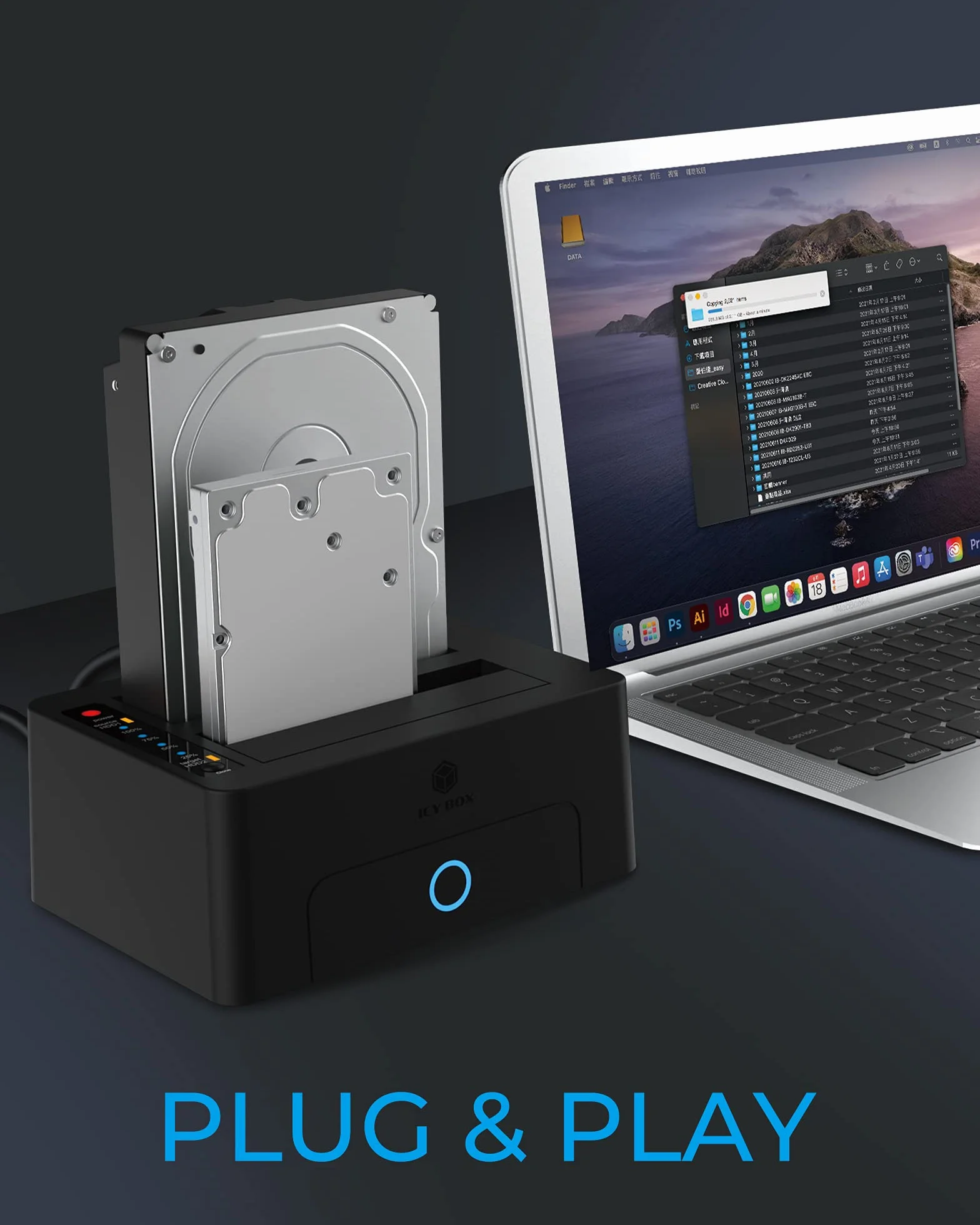 ICY BOX Dual HDD/stacja dokująca USB 3.0 do SATA 2,5 cala i 3,5 cala, dysk twardy stacja klonowa i urządzenie do czytania, adapter, zewnętrzny, czarny, IB-1232CL-U3